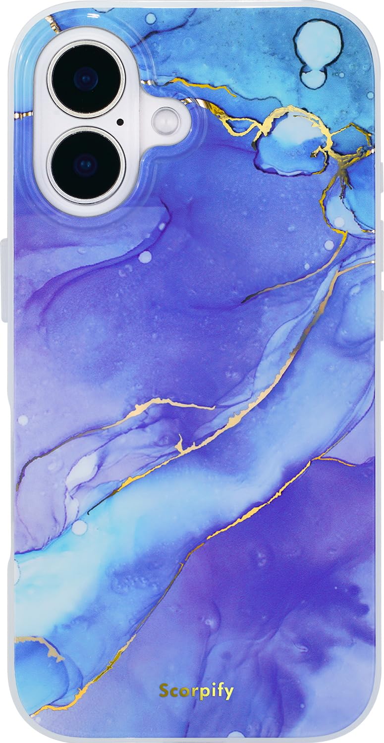 Scorpify For Iphone 16 Plus Case [Compatible With Magsafe] With Fantasy Blue Marble Design, Cute Magnetic Phone Cover For Women