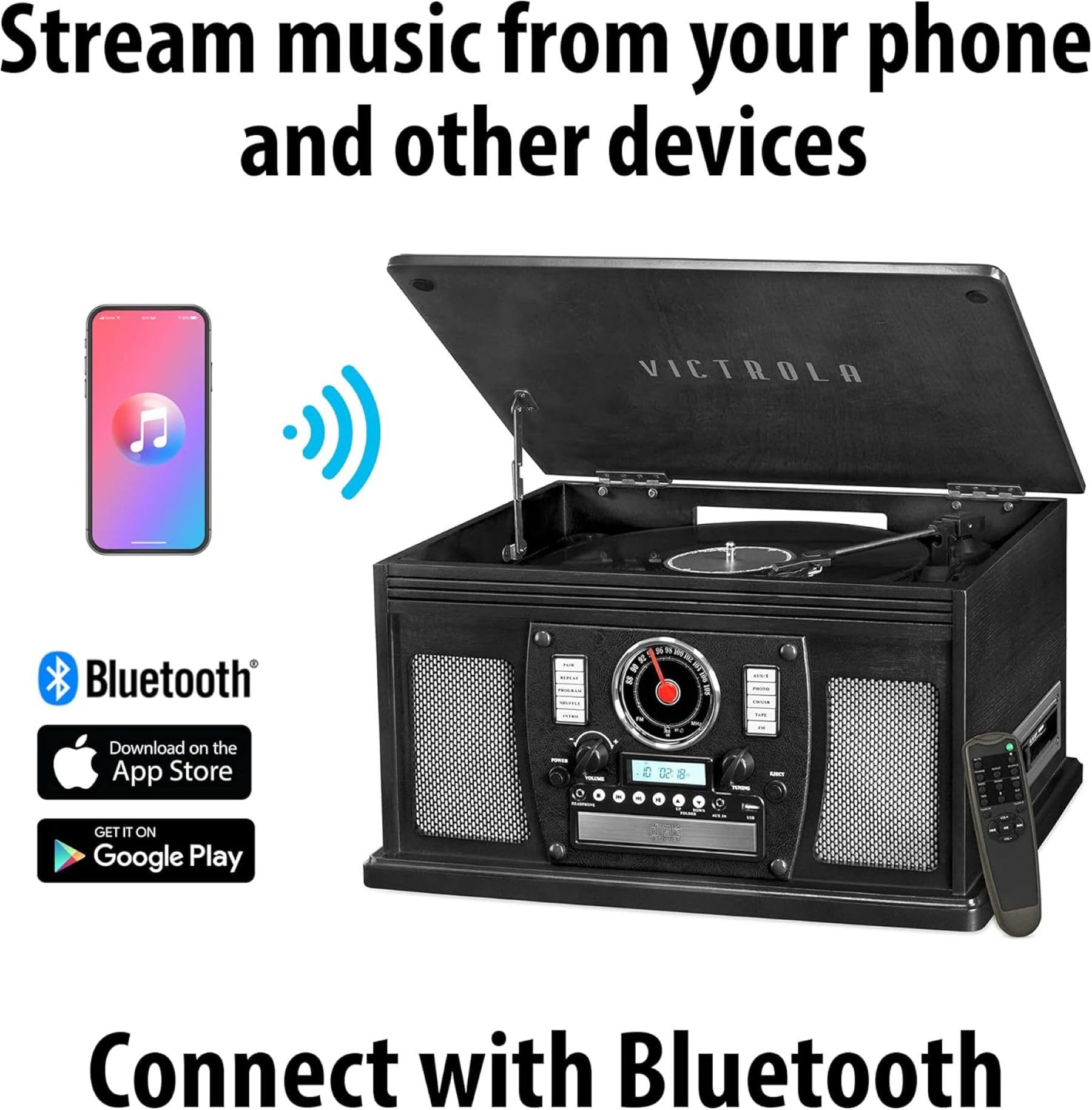 Victrola Aviator 8 In 1 Bluetooth Record Player & Multimedia Center With Built In Stereo Speakers   3 Speed Turntable, Vinyl To