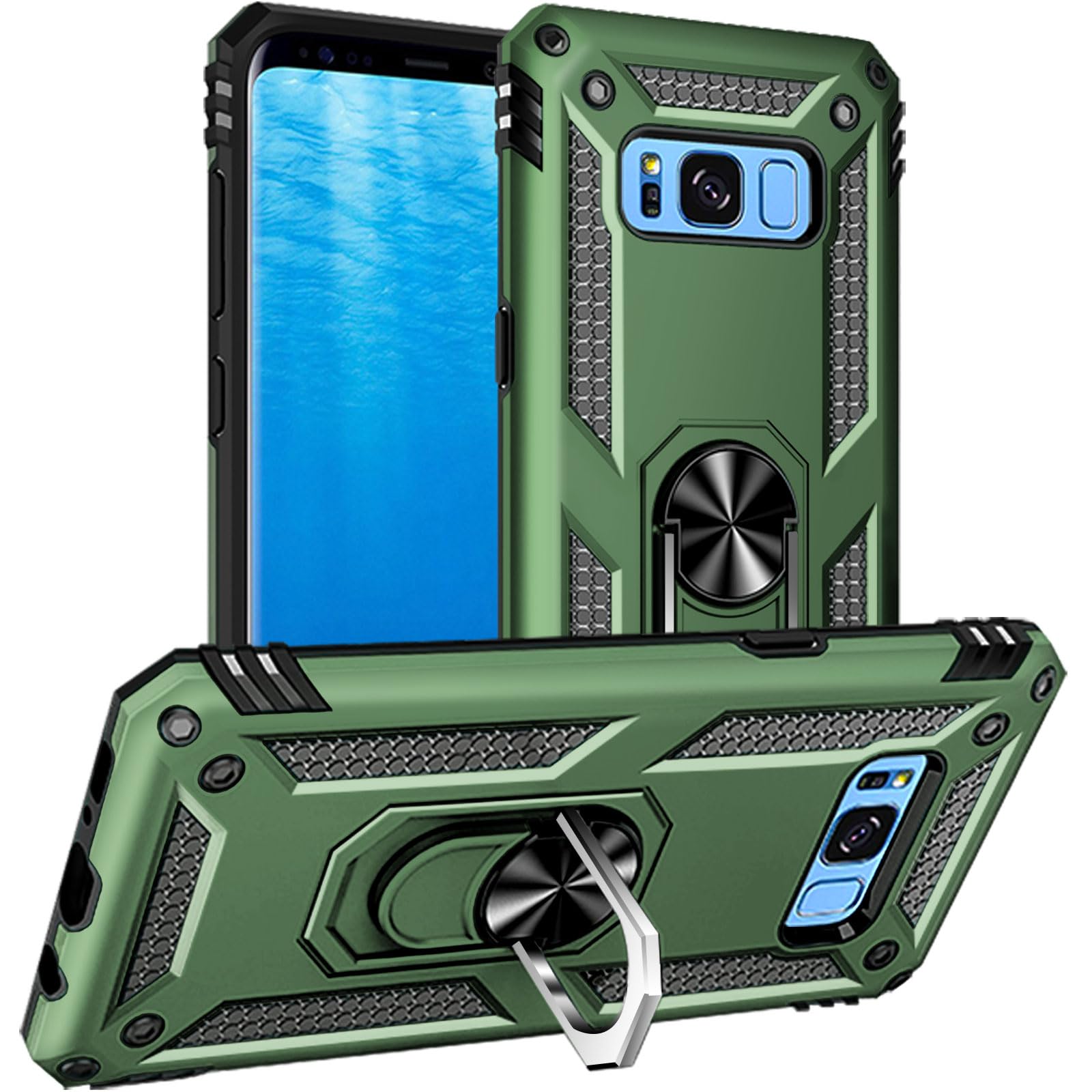 Yiakeng Samsung Galaxy S8 Case, Samsung S8 Phone Case, Military Grade Protective Cases with Ring for Samsung Galaxy S8 (Army Gre