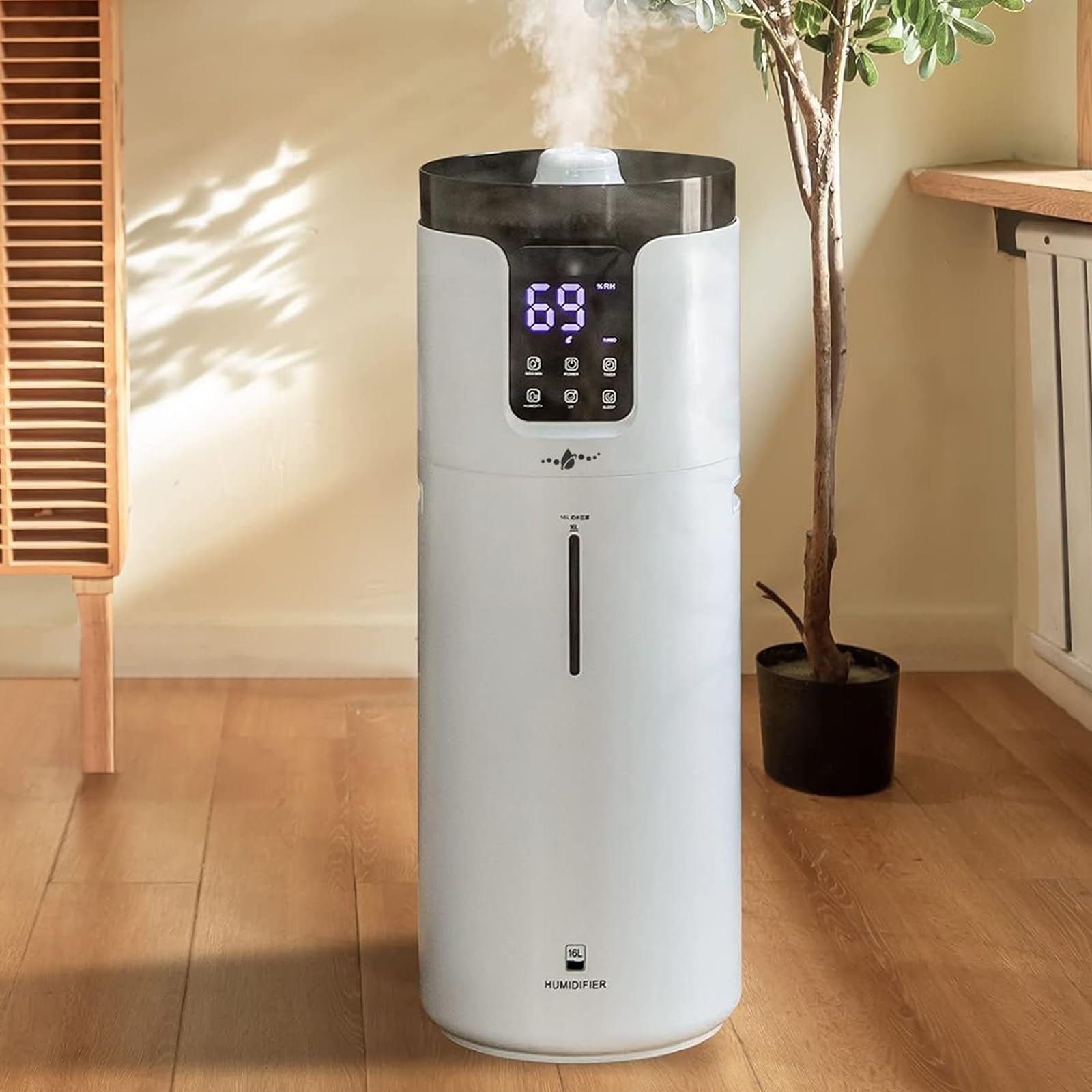 Lacidoll Humidifiers For Home Large Room Wholehouse Humidifier 2000 Sq. Ft 4.2 Gal 16L Floor Humidifier 360 Nozzles Cool Mist Ul