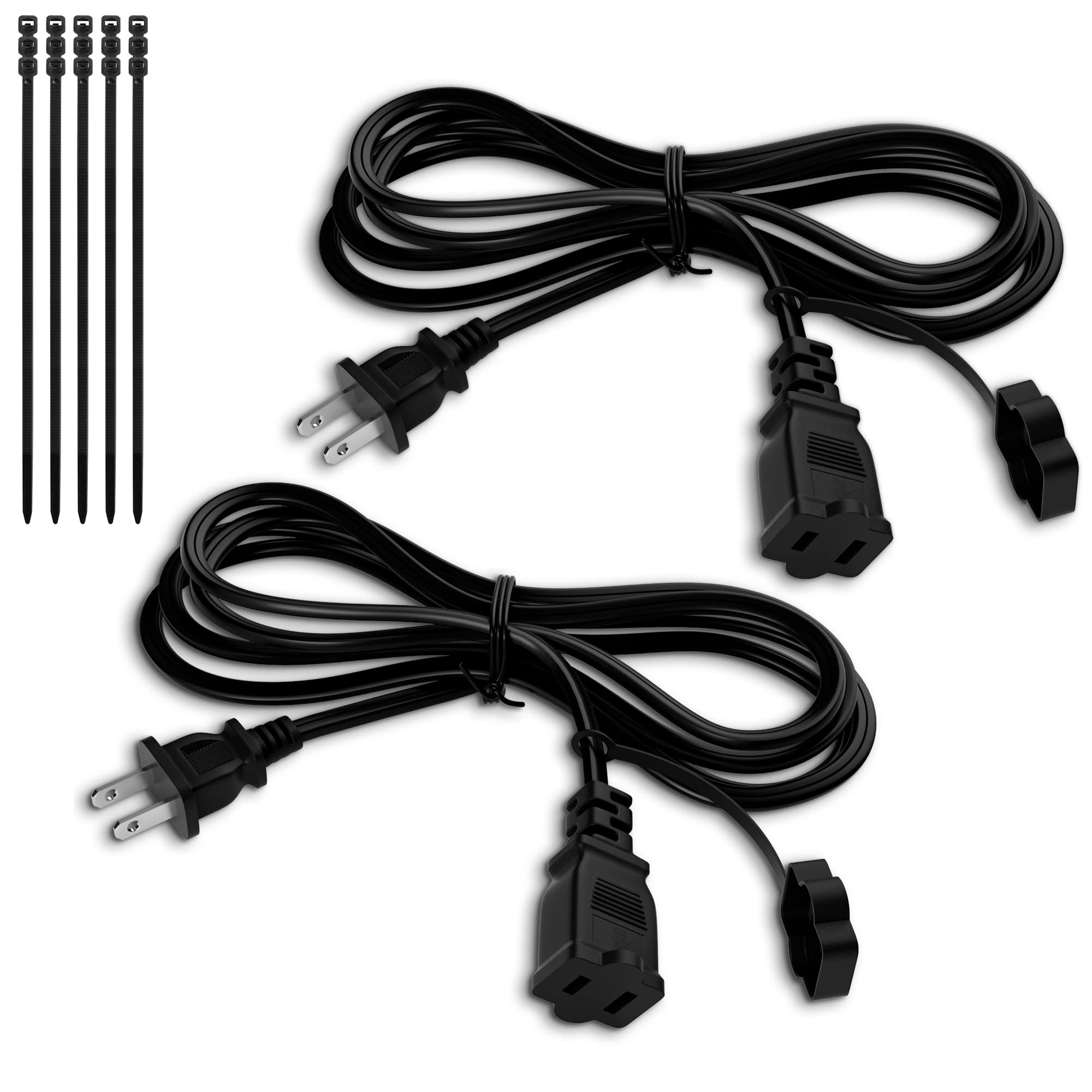 2 Prong Extension Power Cord 2 Ft/2 Pack, Elecan Us Ac Male To Female Power Cable 125V 10A Etl Listed Outlets For Nema 5 15P To