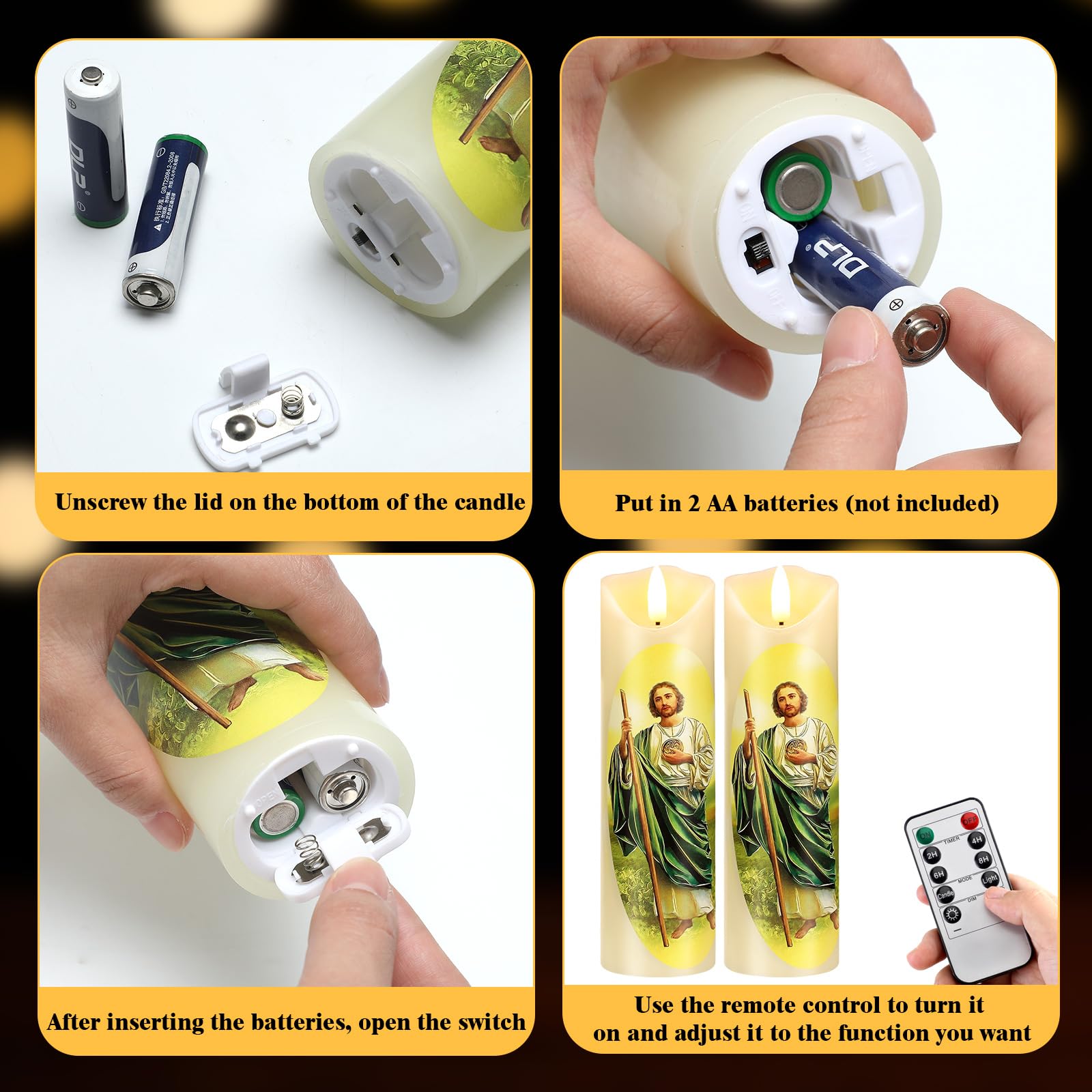 Baquler 2 Pcs Religious Flameless Led Prayer Candle Real Wax Baptism Set Devotion Candles Religious Decoration Gift For Home And