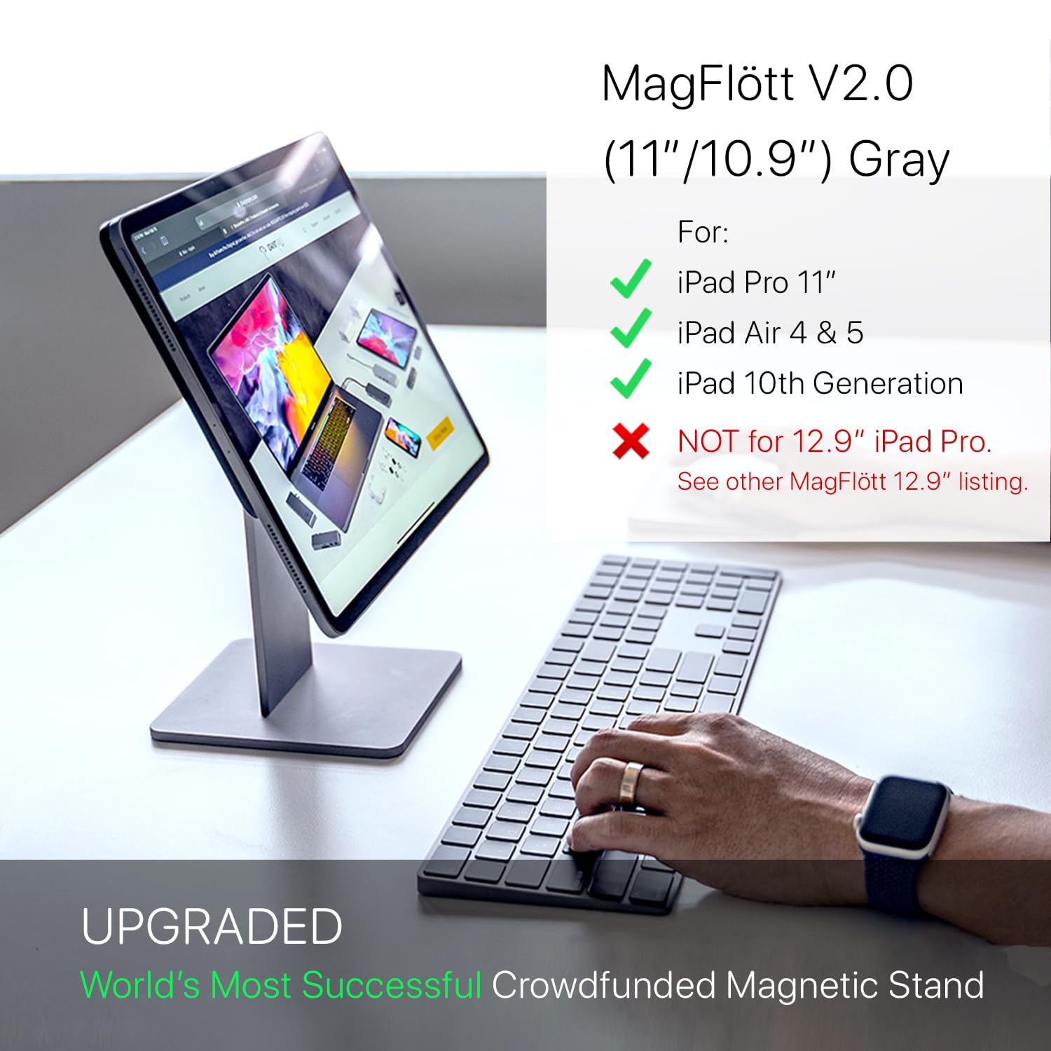 Magflott V2: 11'/10.9' Magnetic Stand For Ipad Pro 11', Ipad Air 11' M2 (2024), Ipad Air 10.9', Ipad 10Th Gen. Includes 6� Usb C Cable, Full 360 Rotation, Successful Kickstarter.