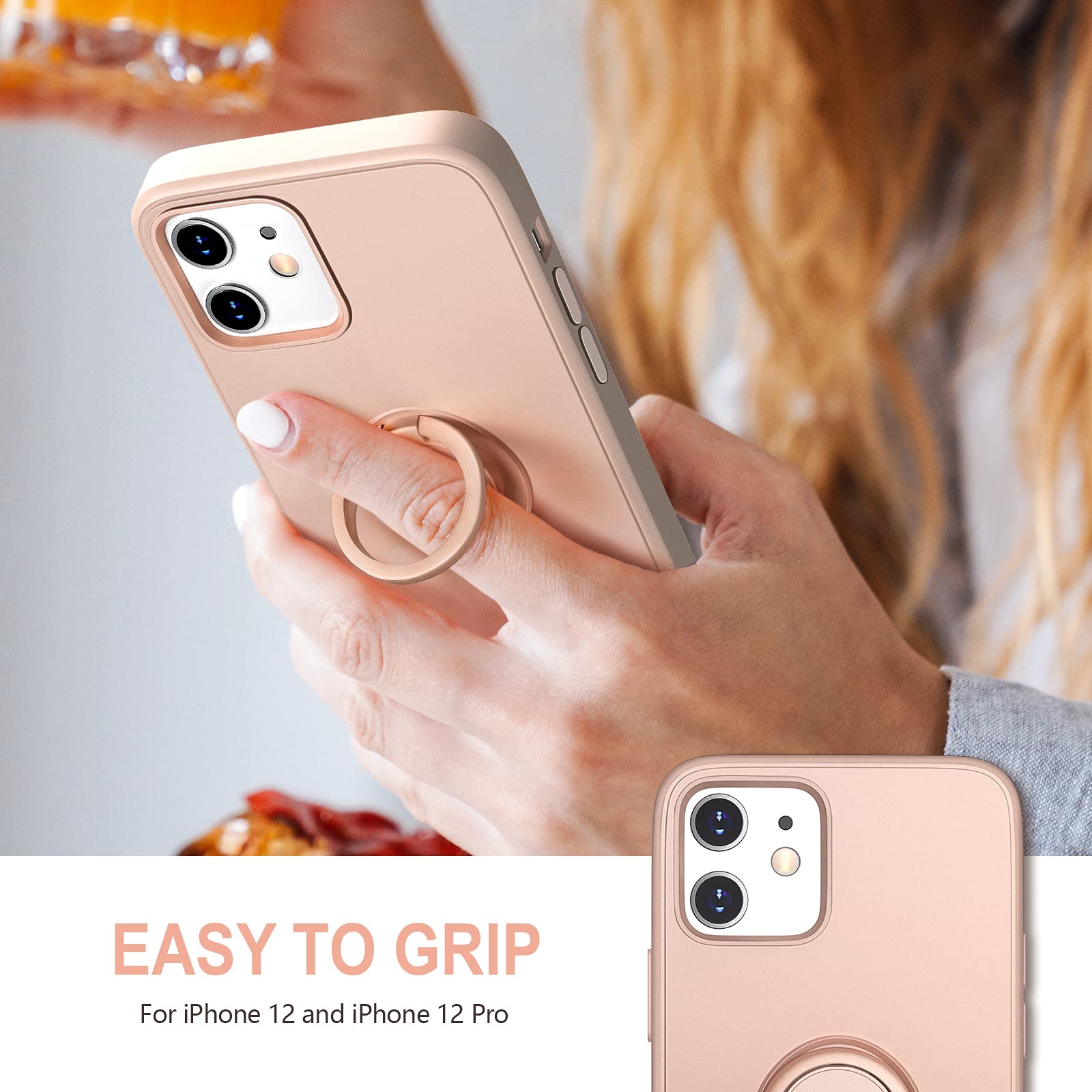 Hython Case For Iphone 12 Case & Iphone 12 Pro Case With Ring Stand, 360 Rotatable Ring Holder Magnetic Kickstand, Shockproof Ru