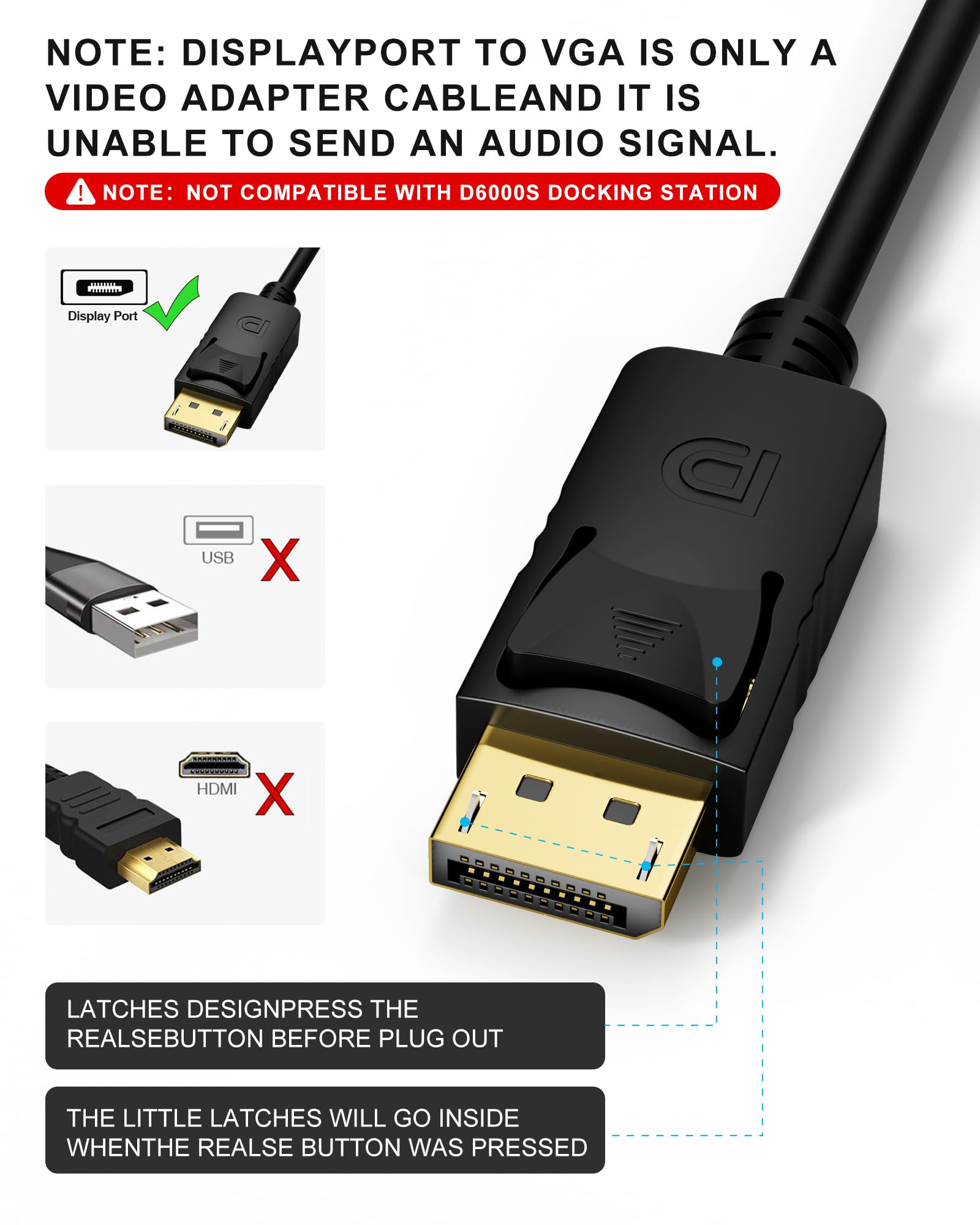 Foboiu Displayport To Vga, Display Port To Vga 10 Feet Dp To Vga Cable Connects Dp Port From Desktop Or Laptop To Monitor Or Pro