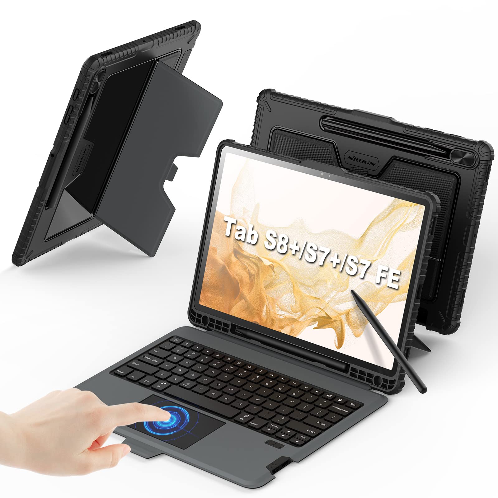 Nillkin Galaxy Tab S8 Plus Keyboard Case With Stand, For Samsung Galaxy Tab S7 Fe S7 Plus S7+ With Detachable Keyboard With Trac