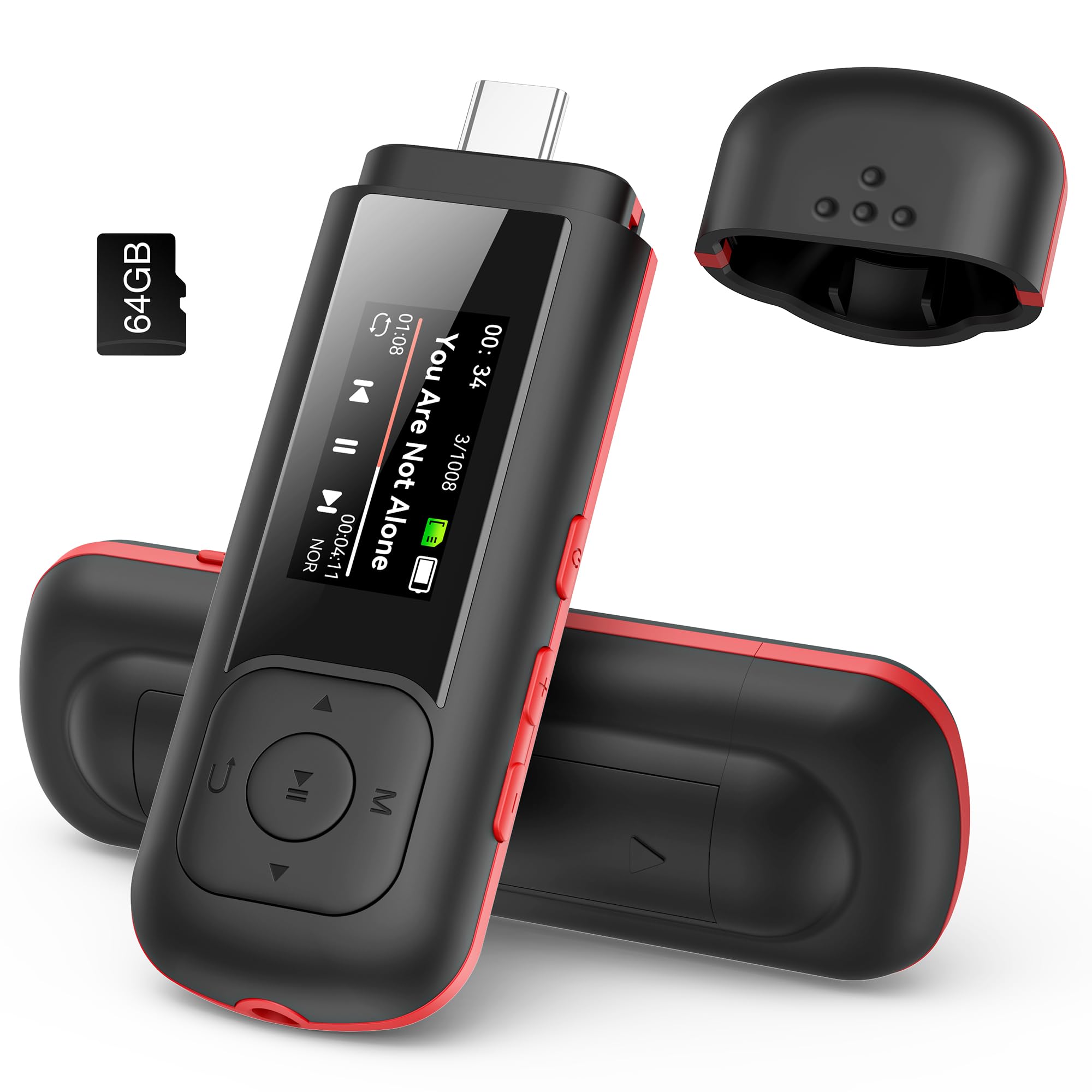 AGPTEK 64GB USB C MP3 Player, A55PL 2 in 1 TypeC & USB Stick Music Player