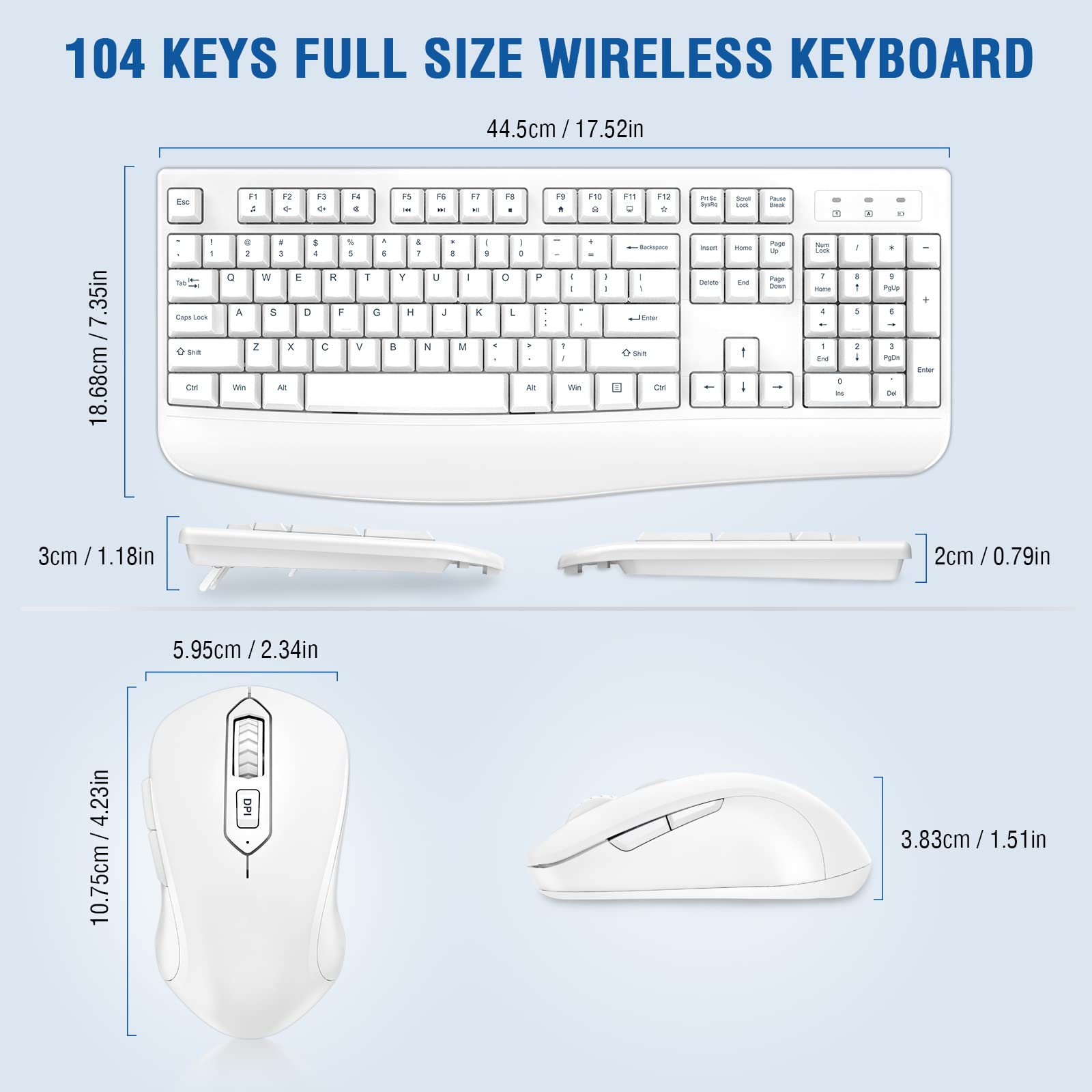 Wireless Keyboard And Mouse Combo, Edjo Full Sized Ergonomic Computer Keyboard With Wrist Rest And 3 Level Dpi Adjustable Wirele