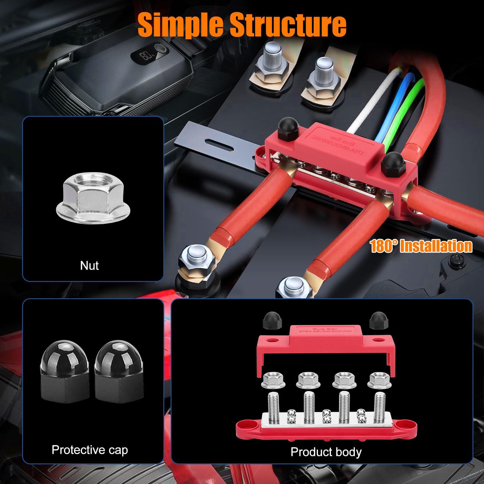 Linkstyle Power Distribution Block, 275A 12V 48V Marine Bus Bar, Battery Busbar Terminal Block, For Automotive Car Rv Boat Solar