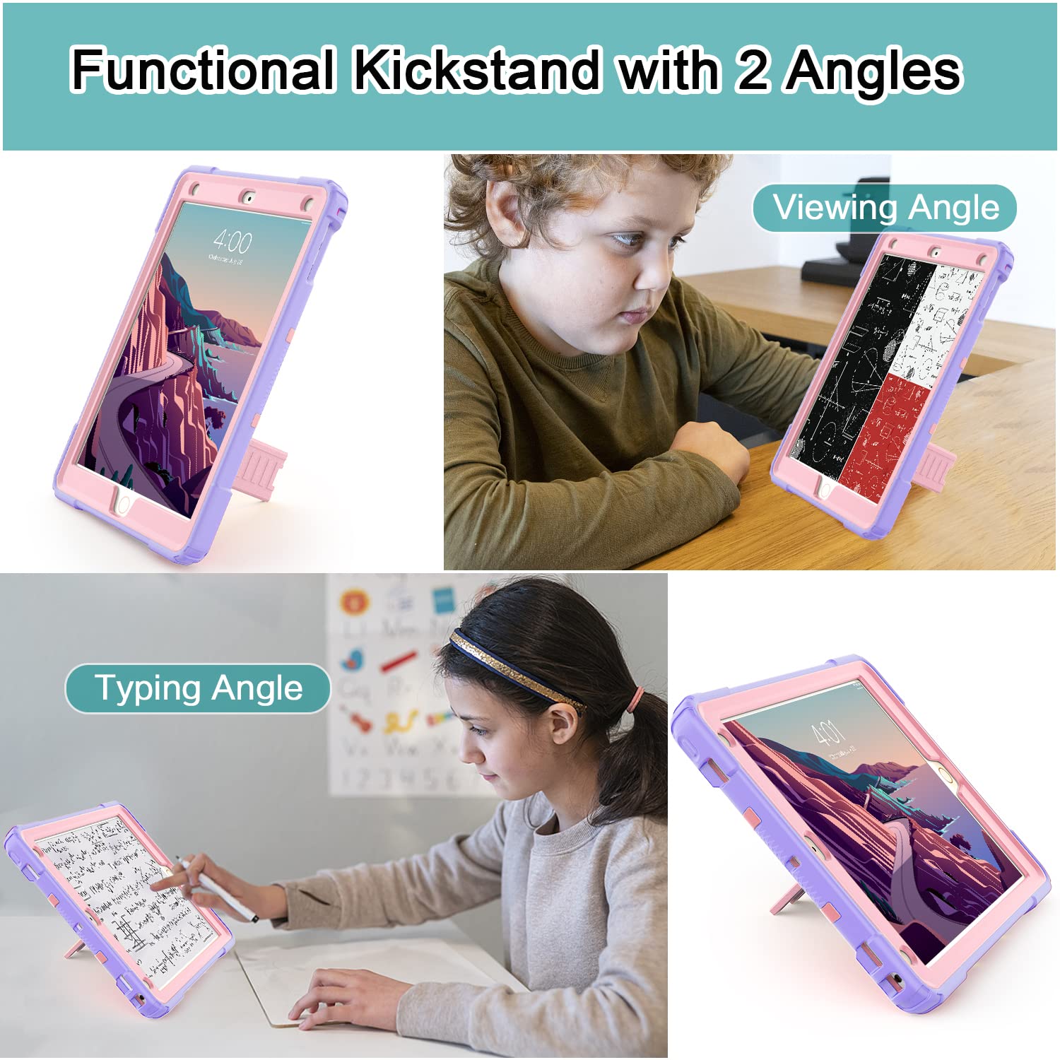 Zonefoker Heavy Duty Shockproof Rugged Protective Case For Ipad 9.7 Inch, Purple+Rose Gold