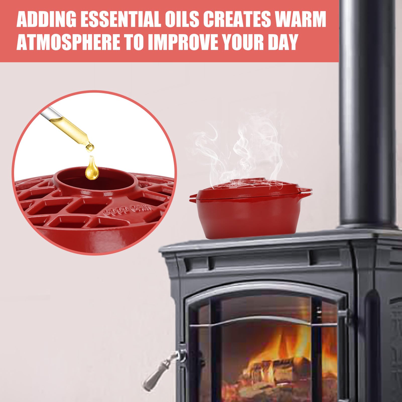 G Good Gain Wood Stove Steamer,Fireplace Humidifier,Cast Iron Humidifier For Stove, Matte Black Finish, Rust Resistant, Lattice