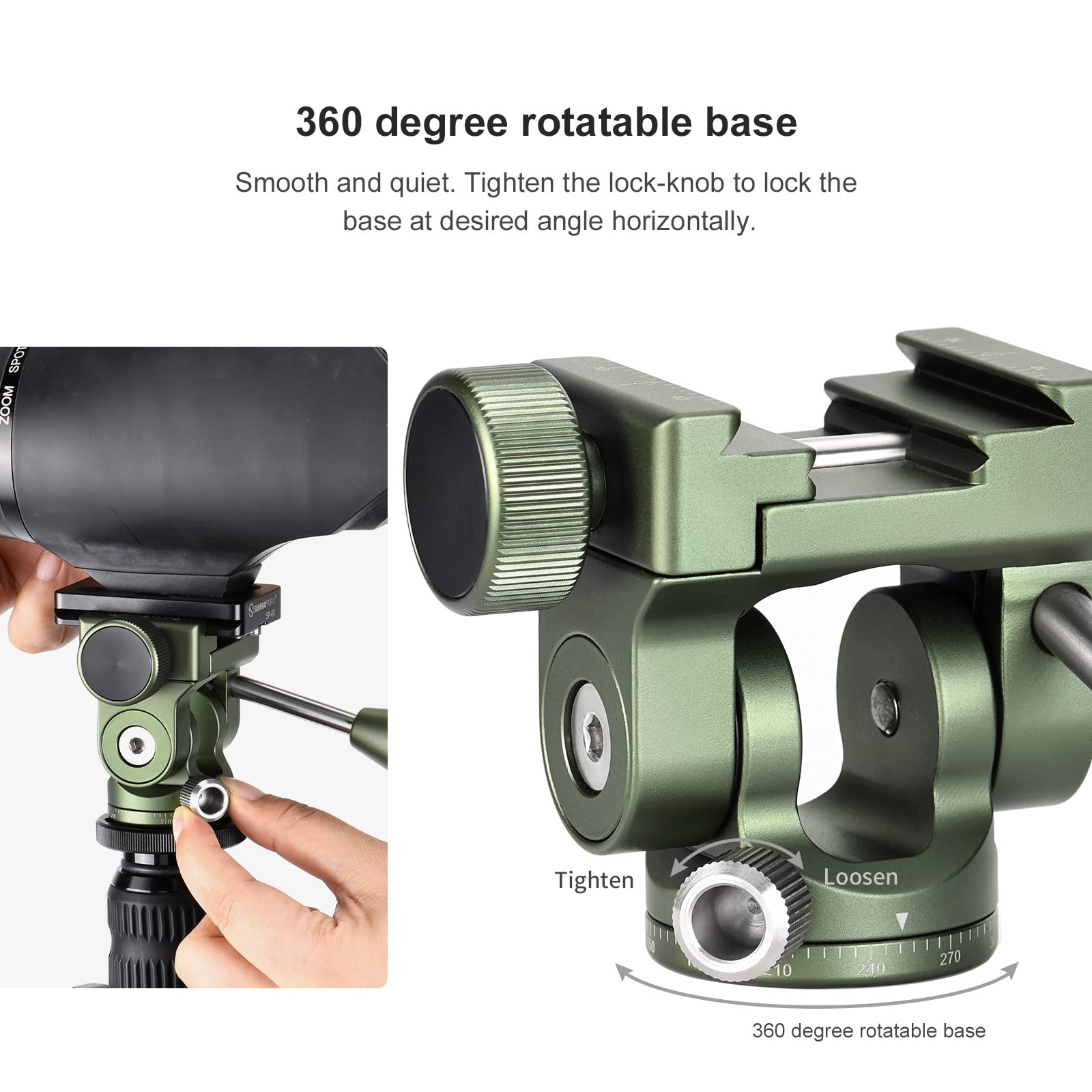 Sunwayfoto Ph-01G 2-Way Pan Tilt Head, Arca/Rrs/Picatinny Compatible, Od Green, 360 Rotation, 90 Tilt, 3Kg Load Capacity
