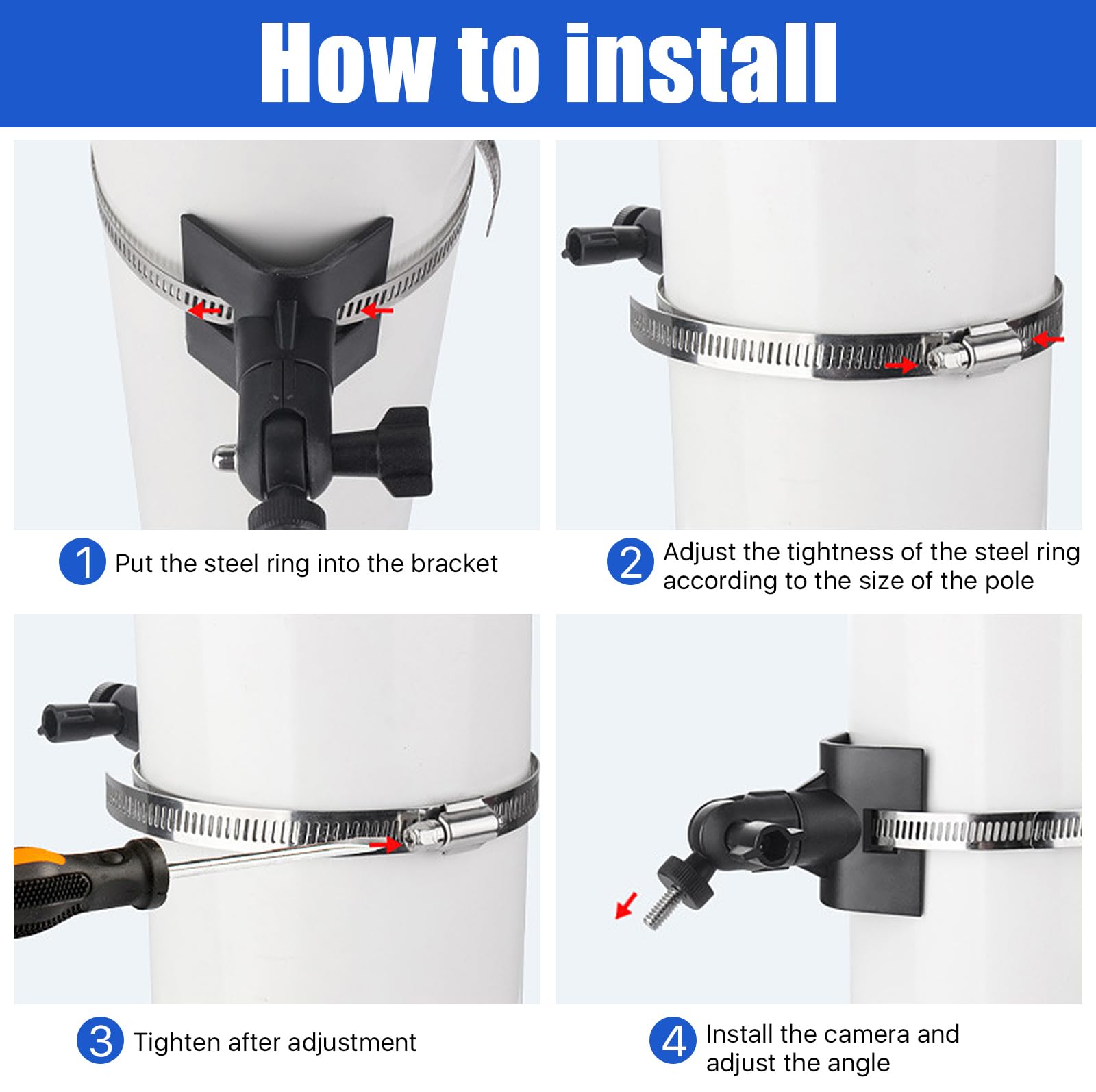 Universal Pole Mount Bracket For Eufy 2, 2C, 2C Pro, 3, 3C, S220, S230,E220, P24, Arlo Pro 4 Pro 3 Pro 2, Arlo Ultra 2 & Arlo Es