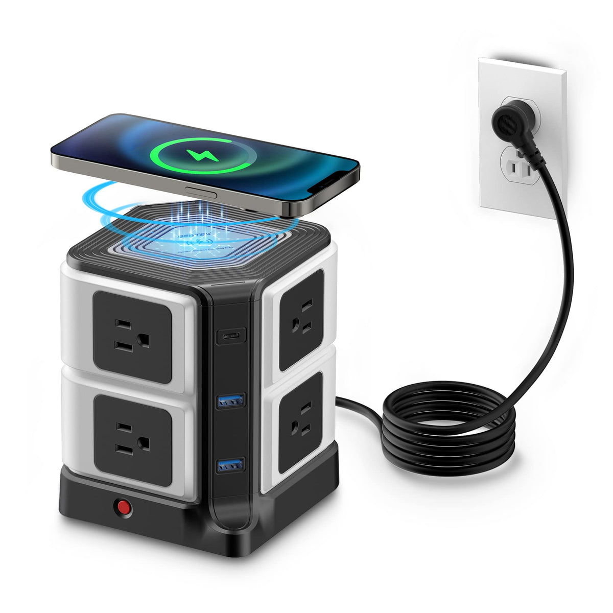 Usb Power Strip With Wireless Charger Bestek 8 Outlet Surge Protector And 40W 6 Port Usb Charging Dock Station,1500 Joules,Etl L