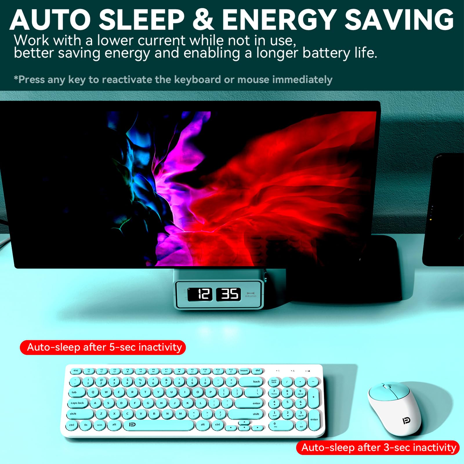 Fd Wireless Keyboard And Mouse Combo   2.4Ghz Usb Cordless, Cute Round Keys, Quiet And Slim Set For Laptop, Computer, Tv, And Ma