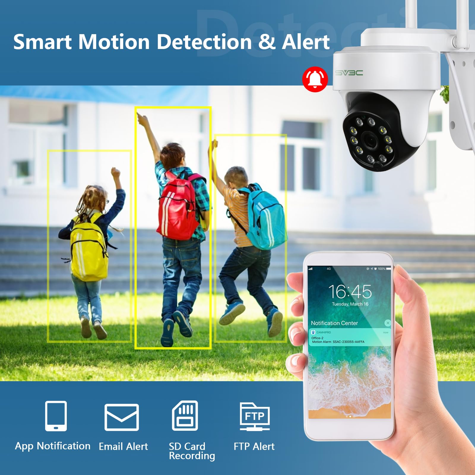 Sv3C Wifi Security Ip Camera Outdoor, Auto Tracking 1080P Ptz Pan Tilt Home Dome Cameras Support Floodlight Color Night Vision,