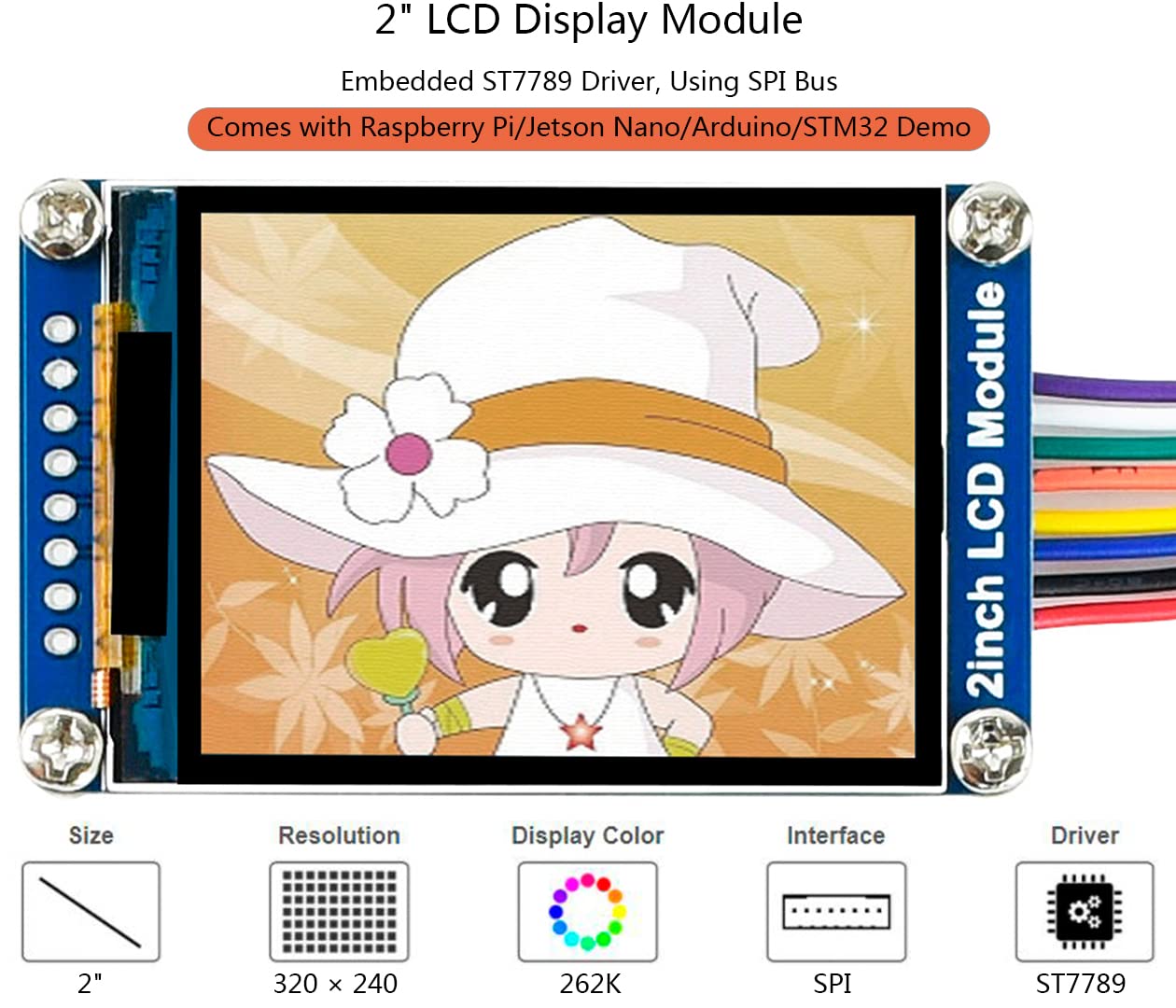 Waveshare General 2Inch Ips Lcd Display Module 240  320 Resolution 2.0Inch Monitor Embedded Controller Rgb, 262K Color Display C