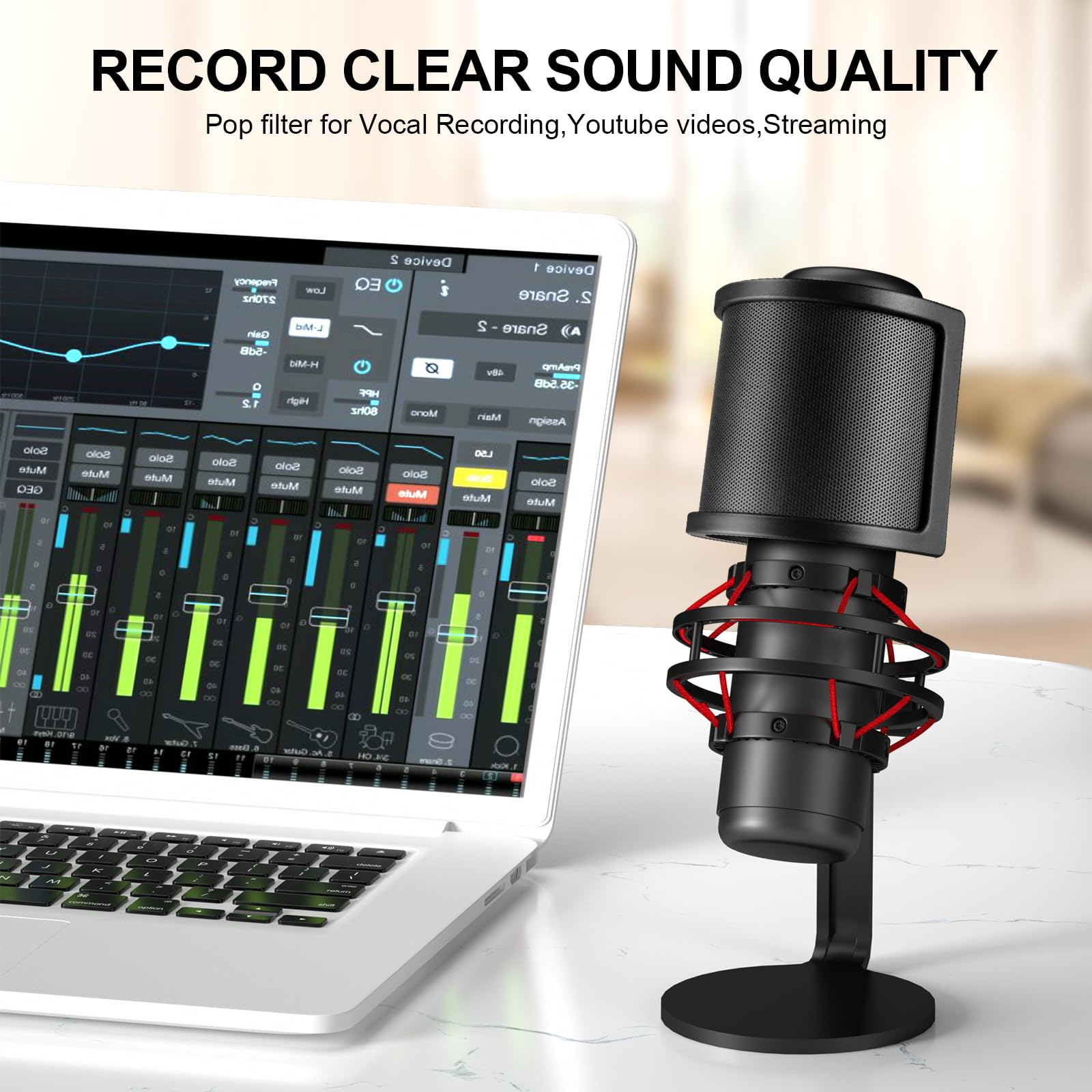 Pop Filter,Aokeo [Upgraded Three Layers] Metal Mesh & Foam & Etamine Layer Microphone Windscreen Cover Handheld Mic Shield Mask,