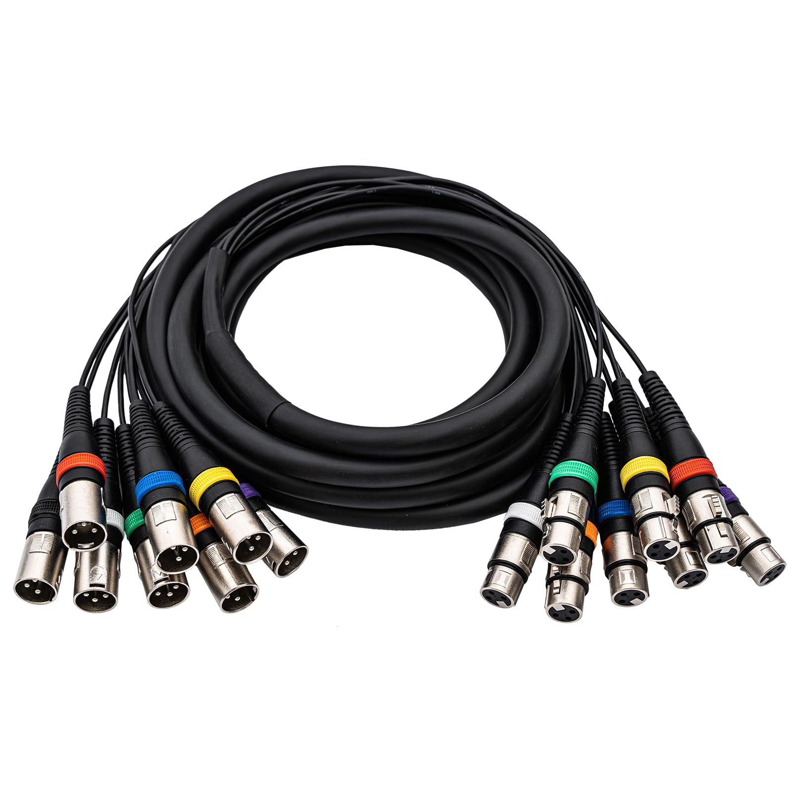 pegcabac 8 Channel XLR Snake Cables 10FT, 8 Colored XLR Male to Female Microphone Patch Cable, Pro Audio Recording Snake Cable f