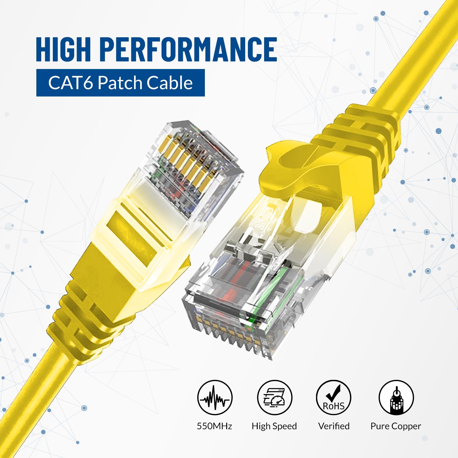 Newyork Cables Cat6 Ethernet Patch Cable 5 Ft (10 Pack), Snagless Cat6 Patch Cables For Data Centers, 10Gbps, 550Mhz Ethernet Cord, Bare Copper Network Patch Cables For Home And Enterprise  Yellow