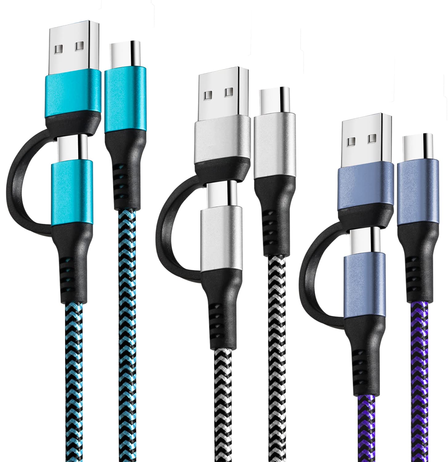 Usb C To Usb C Cable, 60W 3 Pack Fast Charging Cords 6Ft Qc & Pd 2 In 1 Usb A/C To Type C Charger Cord Compatible With Samsung G