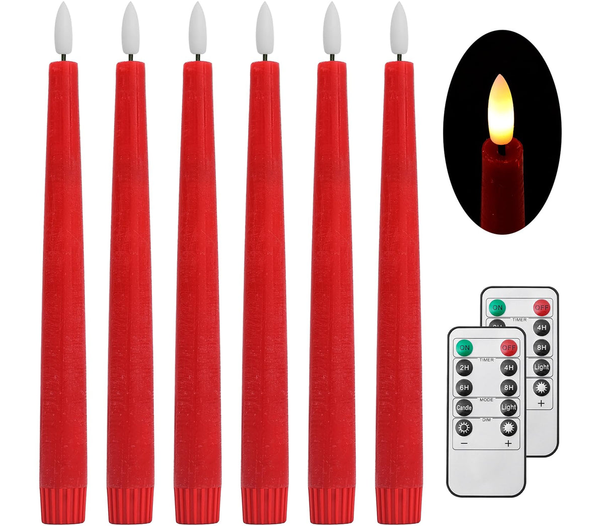 Stmarry Red Real Wax Led Flameless Taper Candles With Remote And Timer, 9.65 Inch Flameless Candlesticks, Dripless Battery Opera