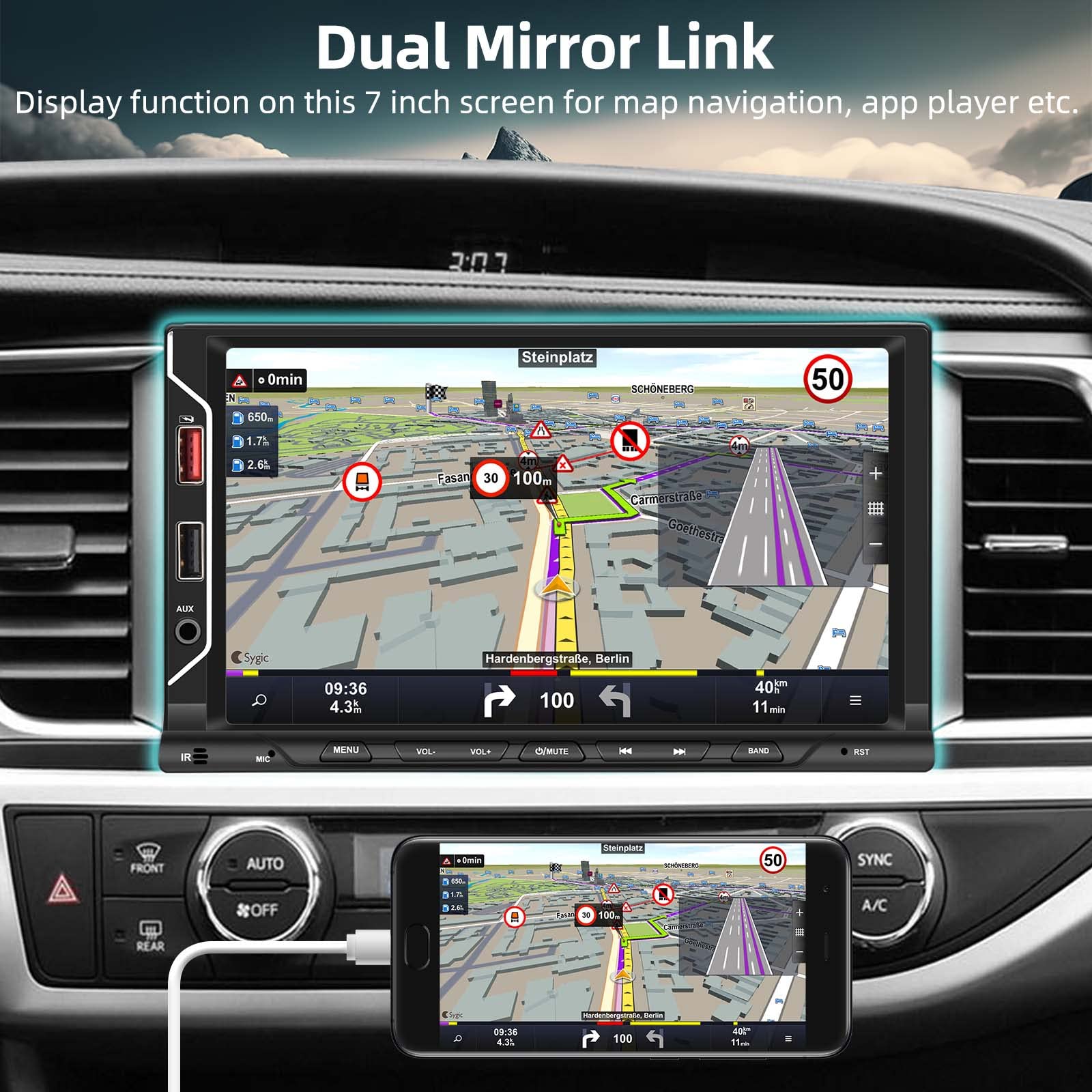 Unitopsci Double Din Car Stereo, Wireless Carplay Android Auto Radio, Bluetooth Head Unit 7 Inch Hd Touch Screen Mp5 Player Mirr