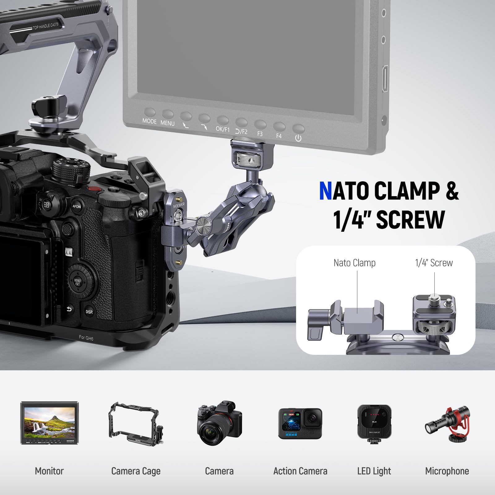 Neewer Lightweight Magic Arm, Articulating Friction Arm With 1/4'' Screw & Nato Clamp, Retractable Anti Twist Locating Pin, 360