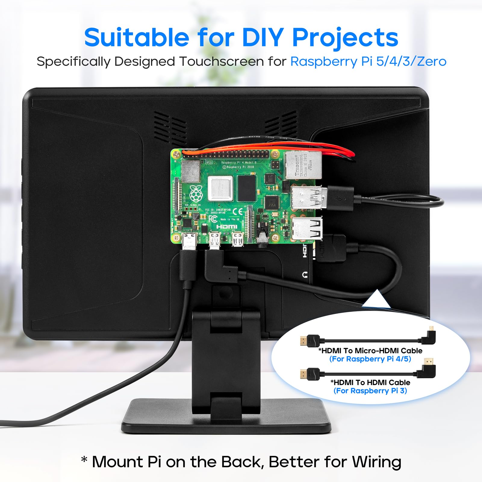 Touch Screen Monitor With Case,Roadom 10.1 Raspberry Pi Screen, Ips Fhd 1024  600,Responsive And Smooth Touch,Dual Built In Spea