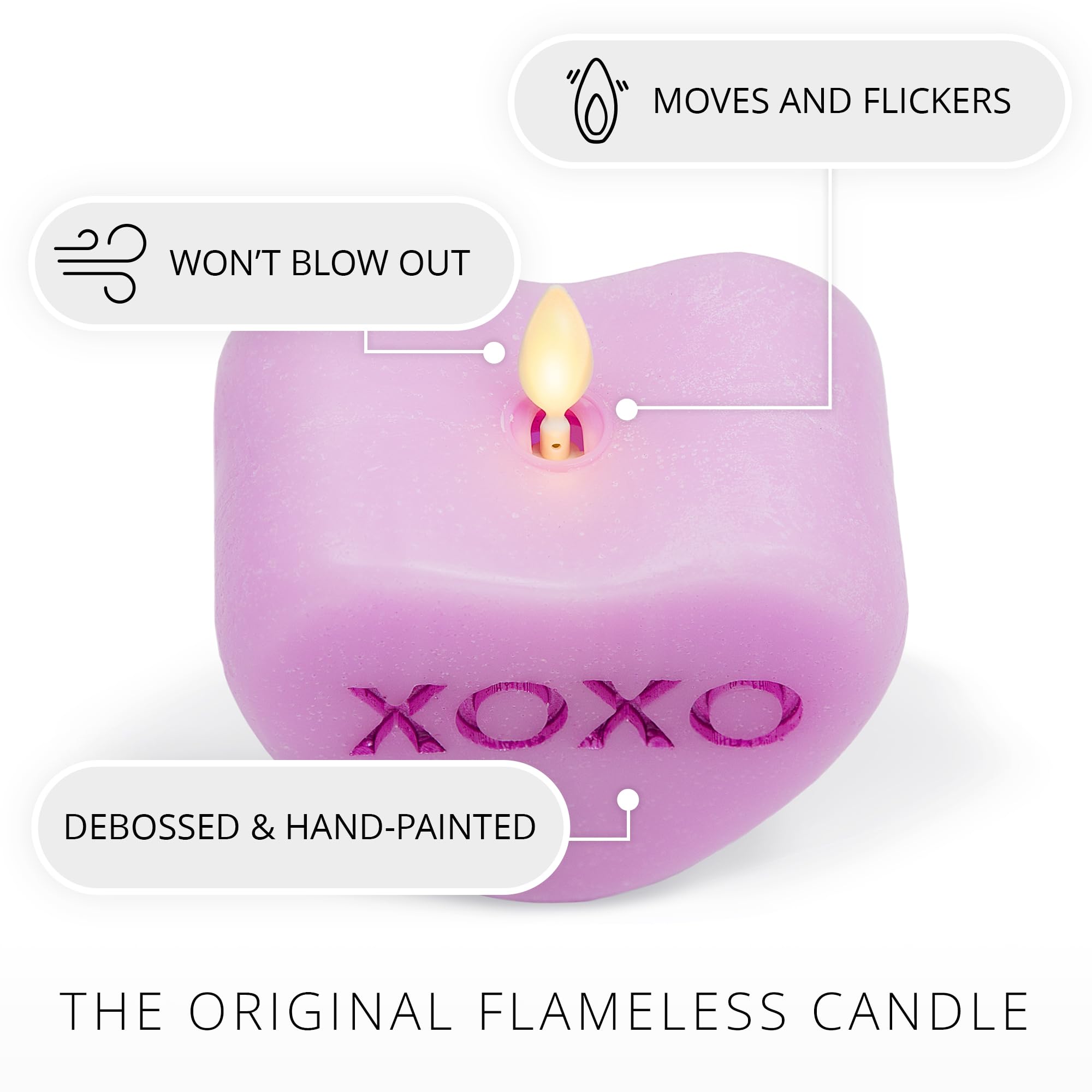 Luminara Candy Heart Xoxo Pastel Orchid Candle  Flameless Real Flame Romantic Battery Operated Led Decor  Valentine'S Day Collec