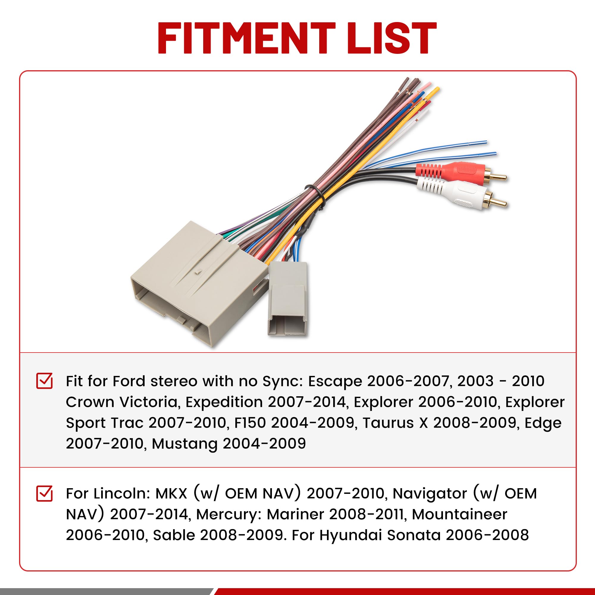 Red Wolf Radio Wiring W/Antenna Adapter Rca Input Replacement For Ford 2006 2012, Lincoln 2006 2010, Mercury 2006 2009 Aftermarket Stereo Install Wire Cable Harness With Rca Adapter Plug