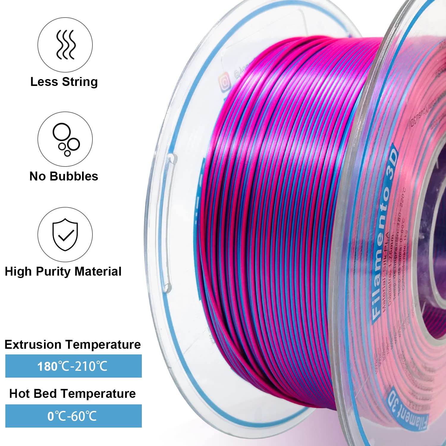 Yousu Silk Pla Filament 1.75Mm 3D Printer Filament Dual Color Coextrusion Filament Silk Rose Red Blue Color Change Pla, Compatib