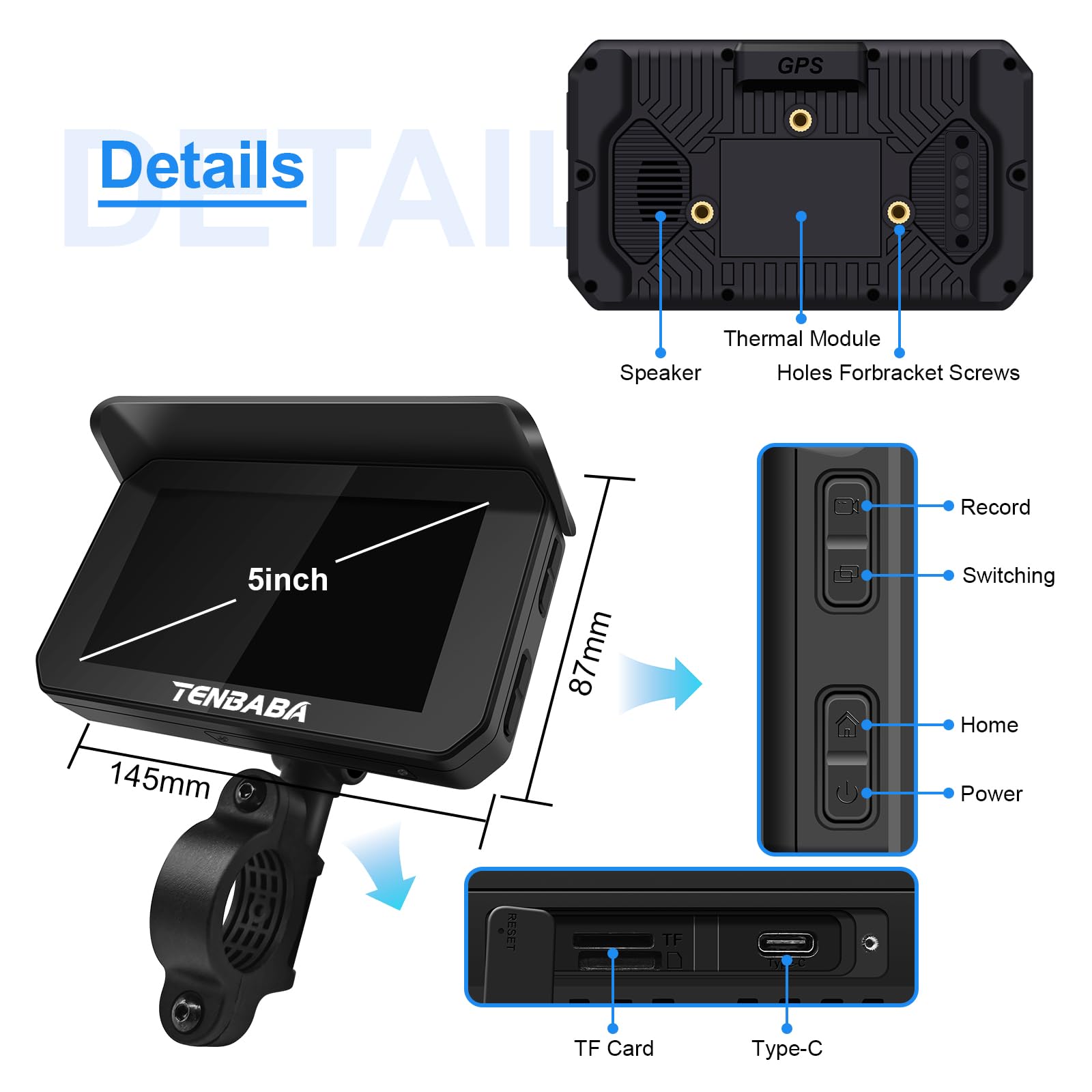 Tenbaba Portable Wireless Apple Carplay/Android Auto For Motorcycle, 5'' Motorcycle Waterproof Gps Navigation, Apple Carplay For