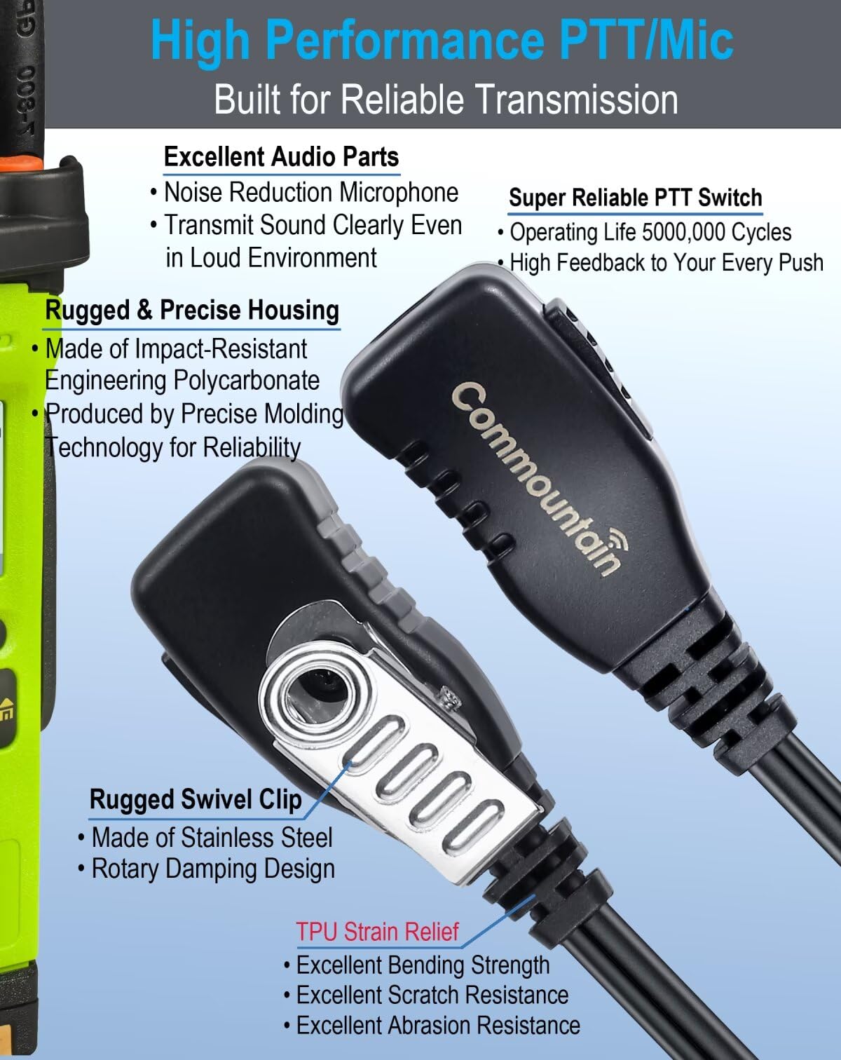 Commountain Earpiece For Motorola Walkie Talkie And Radio With Ptt/Mic, Compatible For Cp200D Cp100D R2 Cp200 Cp185 Bpr40 Cls1410 Cls1110 Rmu2040 Rmu2080D, Acoustic Tube Surveillance Headset, 2 Pin