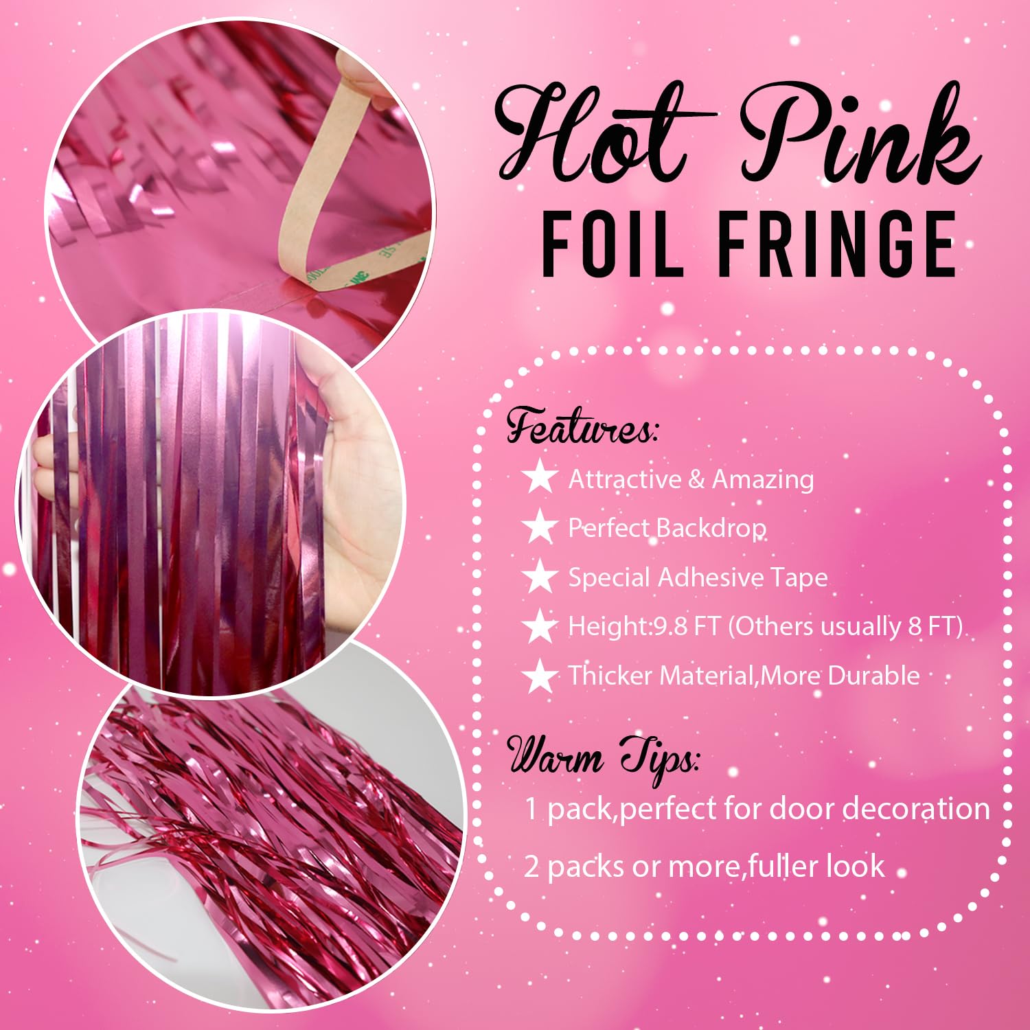 Goer 6.4 Ft X 9.8 Ft Metallic Tinsel Foil Fringe Curtains,Pack Of 2 Party Streamer Backdrop For Galentines Day,Birthday,Graduati