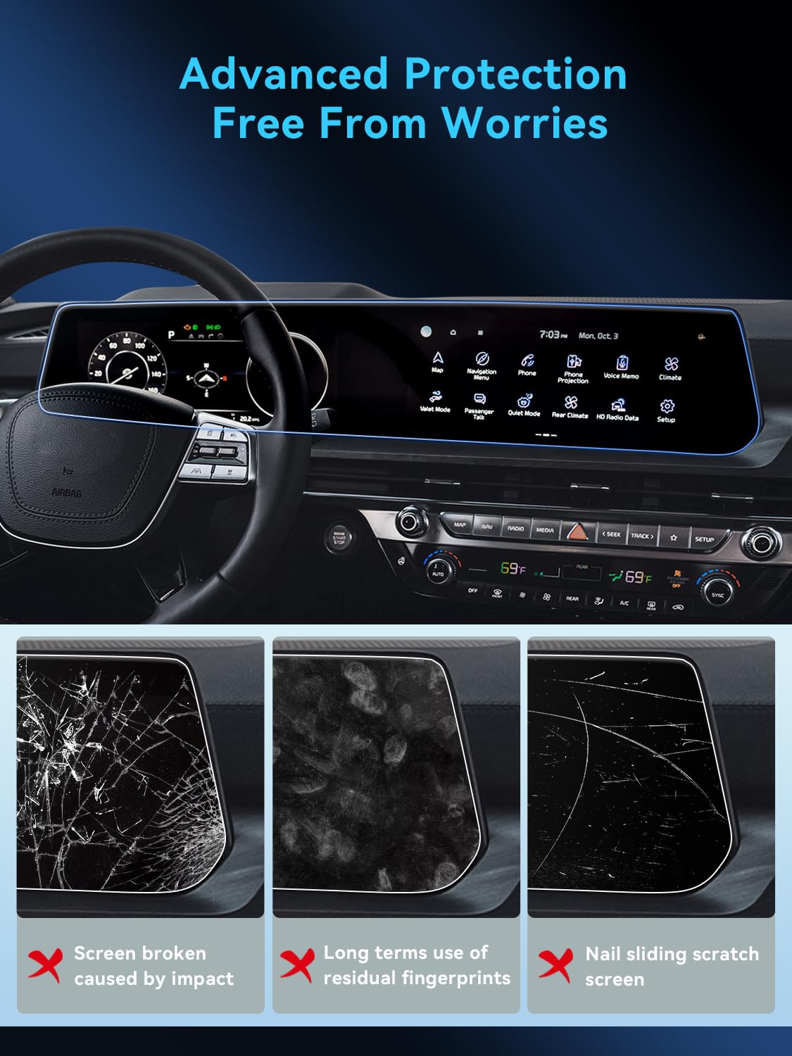 Lantu 2Pcs Car Nano Screen Protector For 2023 2024 Kia Telluride Accessories 12.3 Inch Gps Navigation Multimedia Infotainment Di