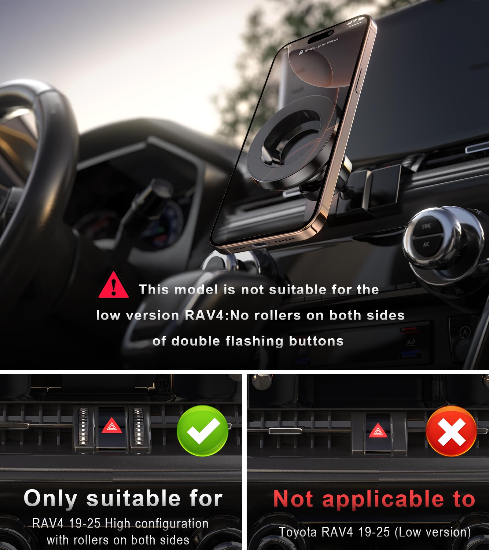 JDHDL MagSafe Car Mount for Toyota RAV4 (2019-2025) - Gold, Compatible with iPhone 16/15/14 Pro Max, Not for RAV4 LE
