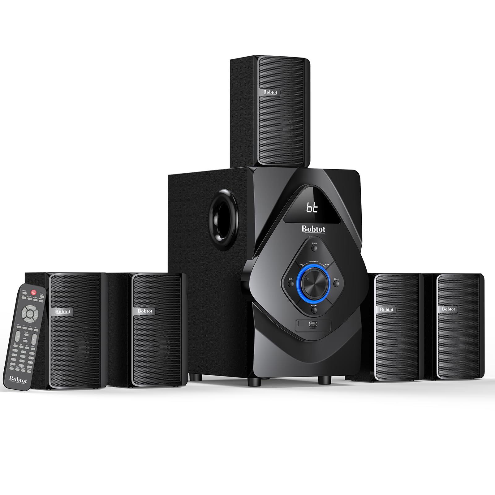 Bobtot Surround Sound Systems Wireless Rear Satellite Speakers   800W 6.5Inch Subwoofer 5.1/2.1 Channel Home Theater Systems Wit