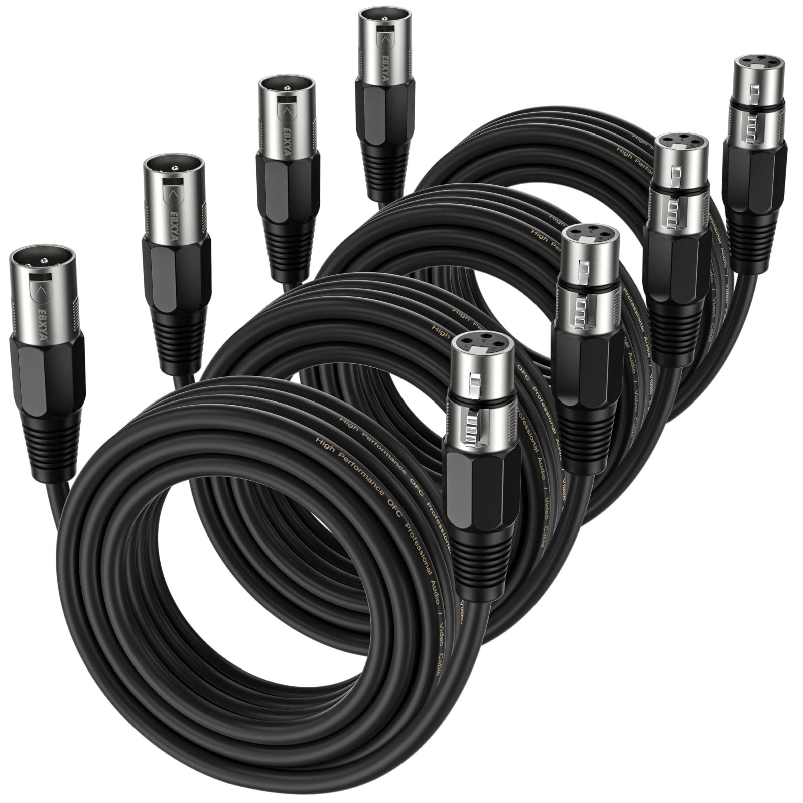 EBXYA XLR Cable 6ft 4 Packs - Balanced Microphone Cable with 3-Pin XLR Male to Female Mic Speaker Cable, Black