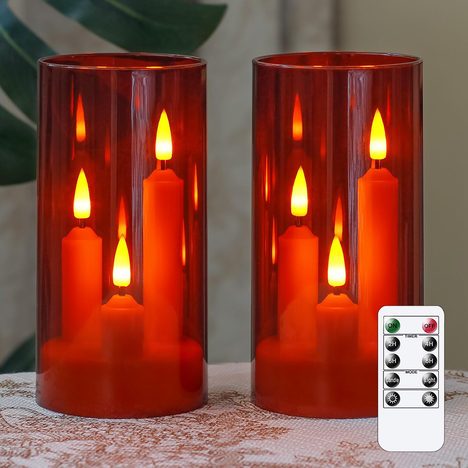 Zevanor 3 in 1 Flameless Taper Short Candles with 10 Key Remote Control and Timer, Battery Operated Pack of 2 LED Acrylic 3 x6 R