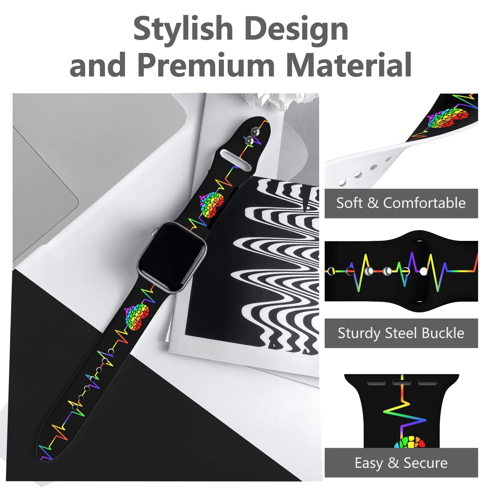 Vieeki Rainbow Heartbeat Pride Watch Band Compatible With Apple Watch 38Mm 40Mm 41Mm 42Mm 44Mm 45Mm 49Mm Women Replaceable Lgbtq