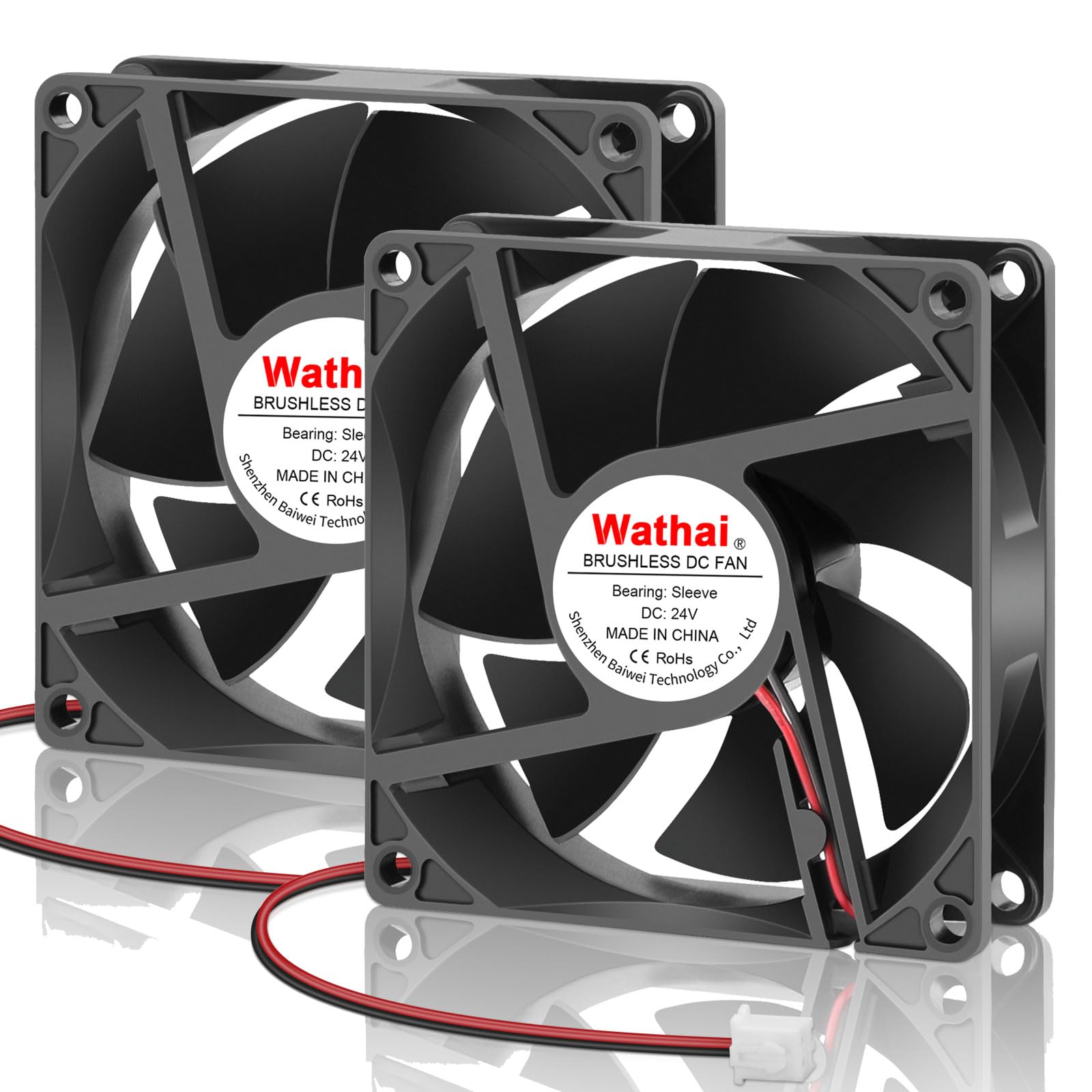 Wathai 80mm 24V DC Cooling Fan 2Pin 24Volt 80mm x 25mm Brushless 3 Inch Fan High Speed for DIY Ventilation Exhaust Projects Cool