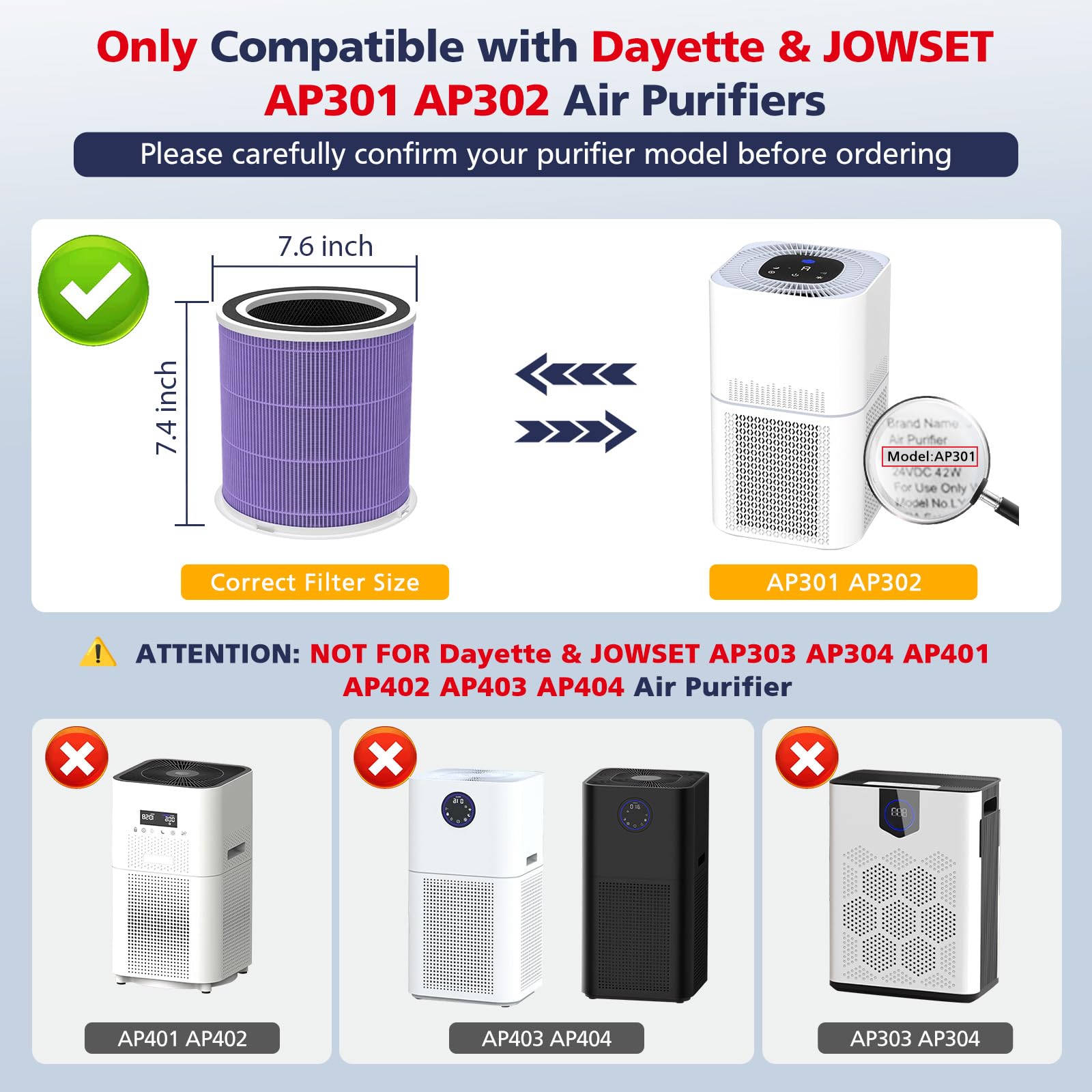 Ap301 Pet Care Replacement Filter, Compatible With Dayette Ap301 Ap302 & Jowset Ap301 Ap302 Air Purifier, H13 True Hepa Filter,