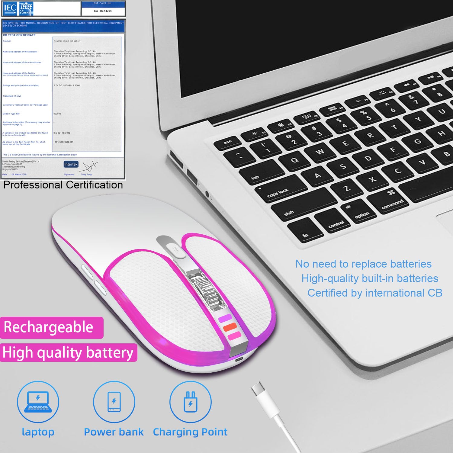 Dancesoul Leather Button Rgb Wireless Mouse,Laptop Mouse,Slim Silent Mouse Rechargeable,Usb C Mouse With Usb/Type C 2 In 1 Recei