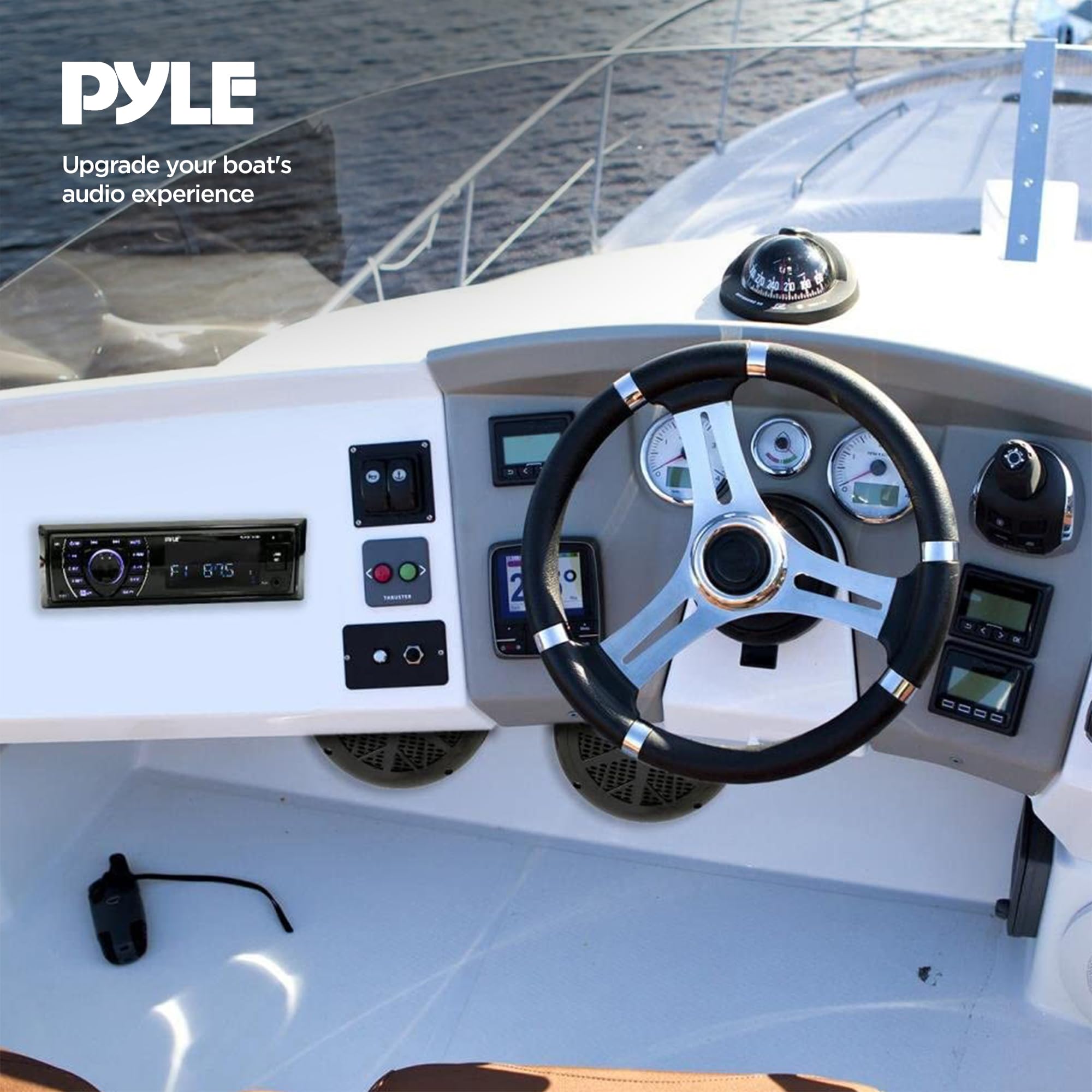 Pyle Marine Headunit Receiver Speaker Kit - In-Dash Lcd Digital Stereo Built-In Bluetooth & Microphone W/ Am Fm Radio System 5.2