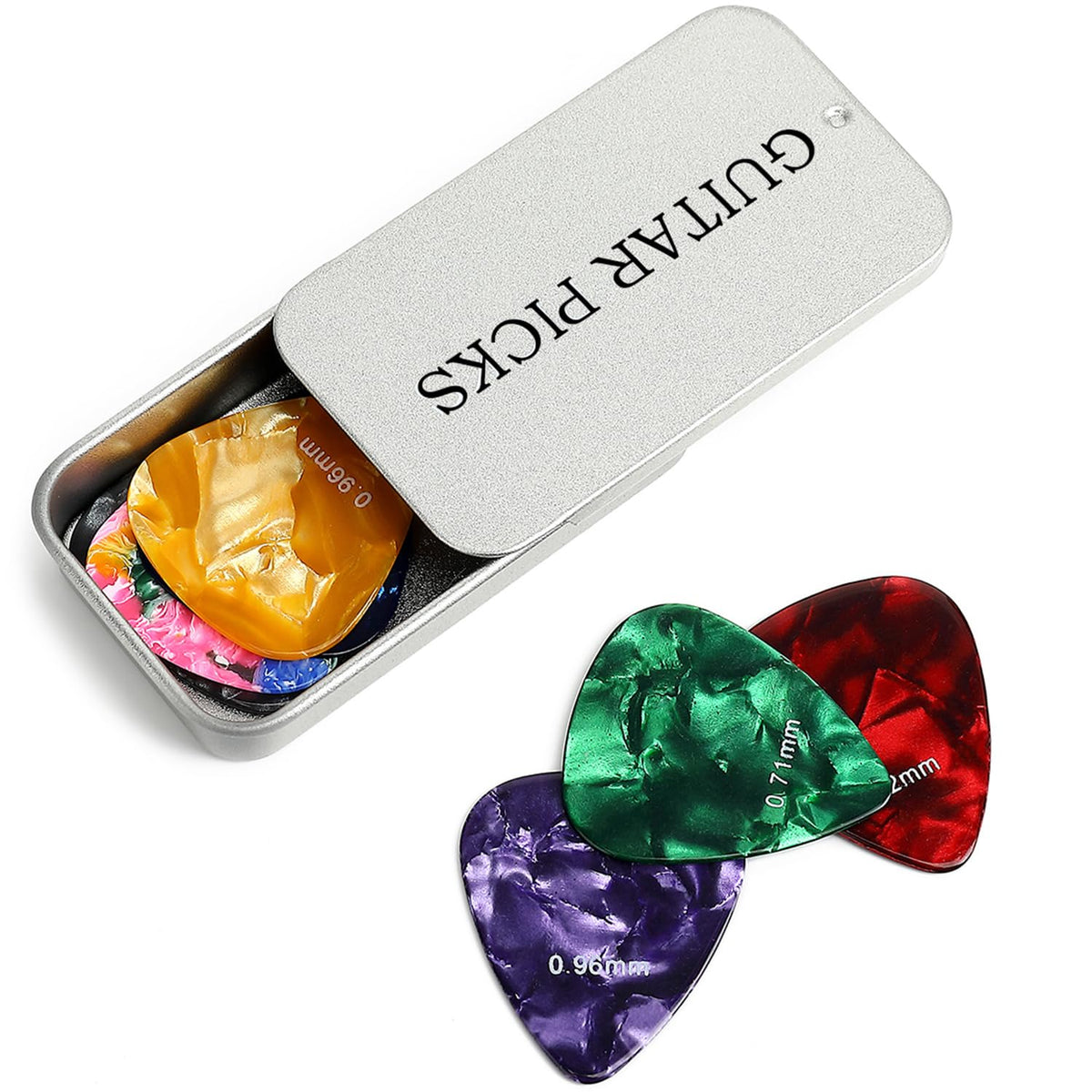 Celluloid Guitar Picks 15 Pack With Metal Box Includes Thin, Medium, H ...