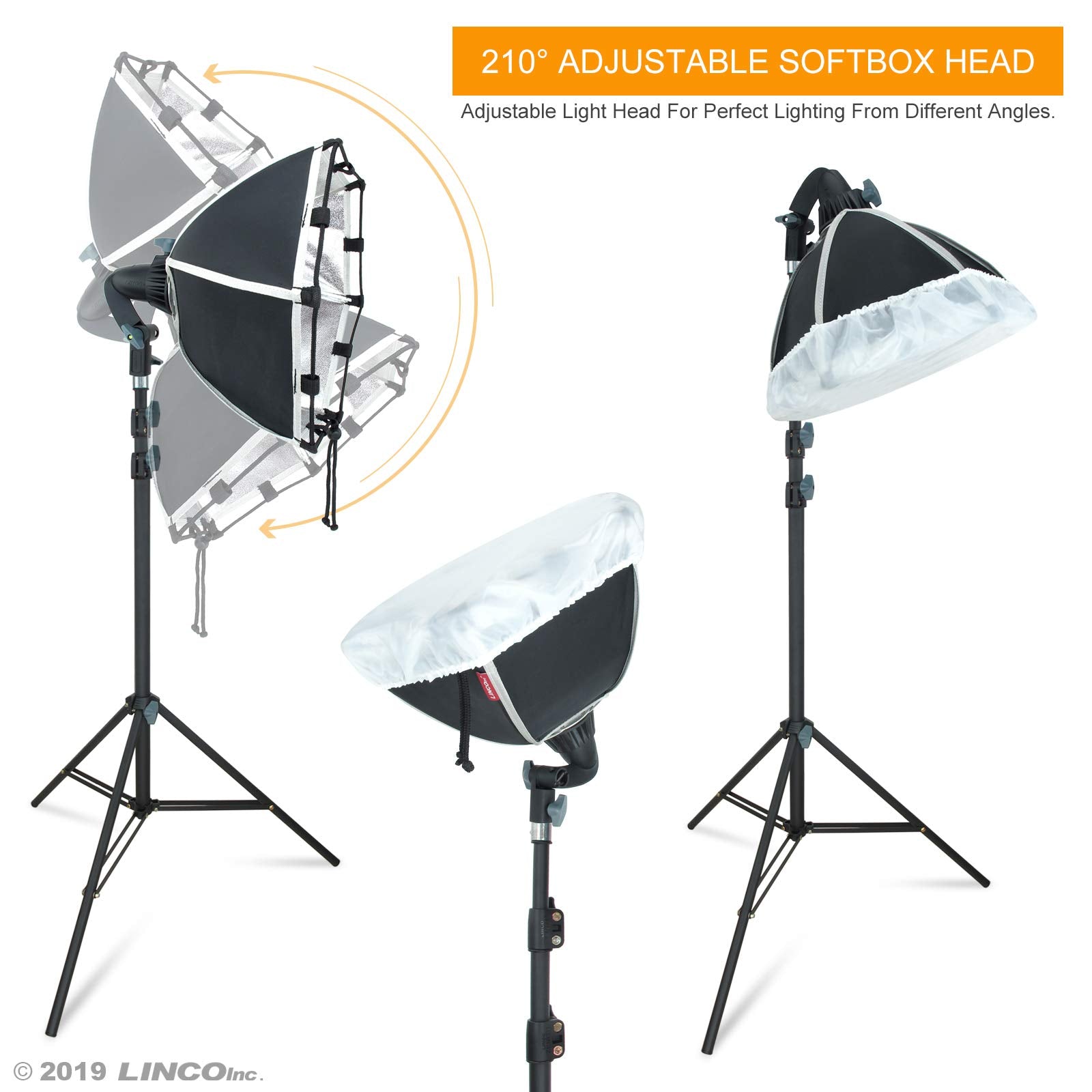 Linco Lincostore Photography Studio Lighting Kit Arm For Video Continuous Lighting Shadow Boom Box Lights Set Headlight Softbox Setup With Daylight Bulbs 2400 Lumens Am261