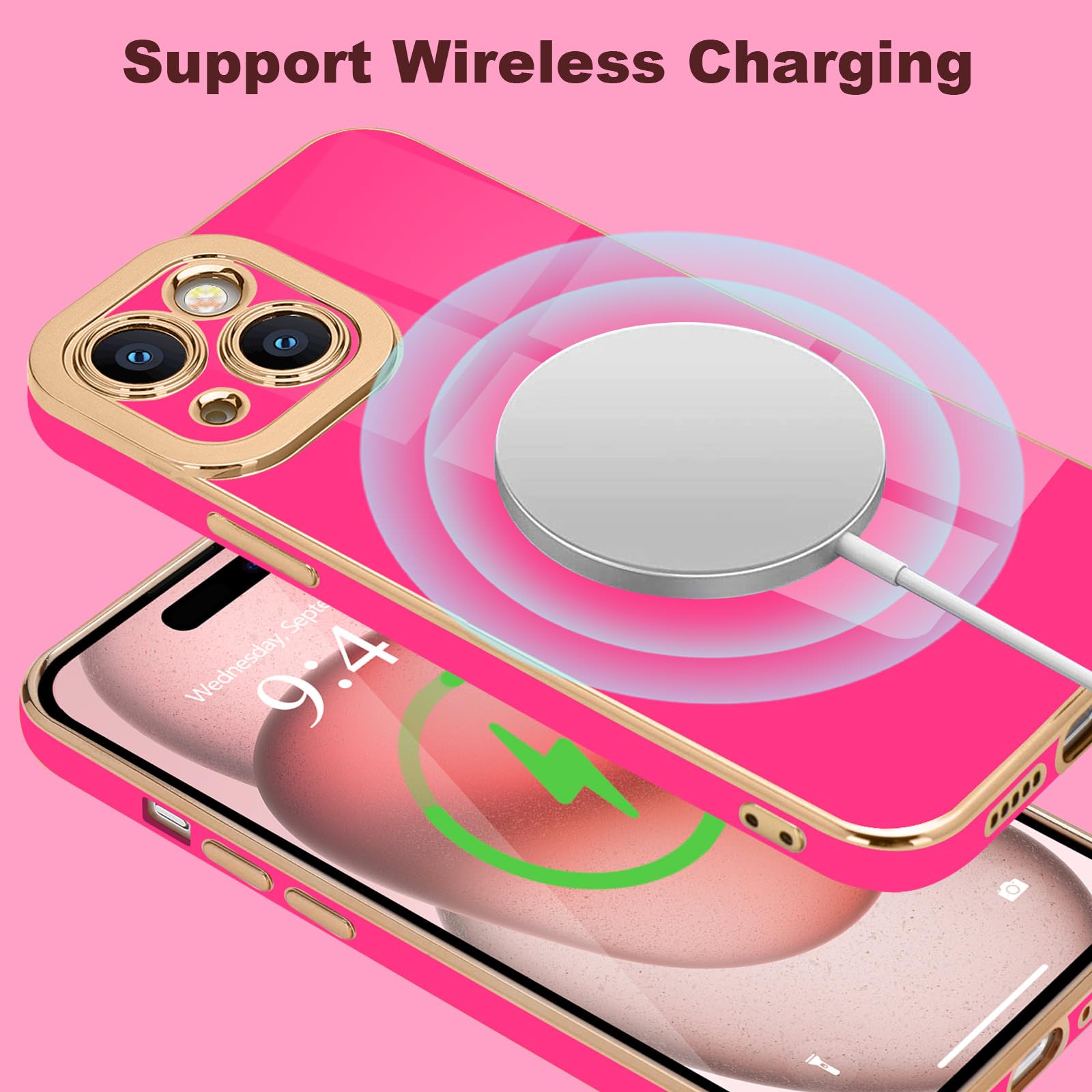 Lafunda For Iphone 15 Case Cute, Luxury Golden Edge Electroplated Case For Women Girls Soft Silicone Tpu Bumper Cover Full Camer