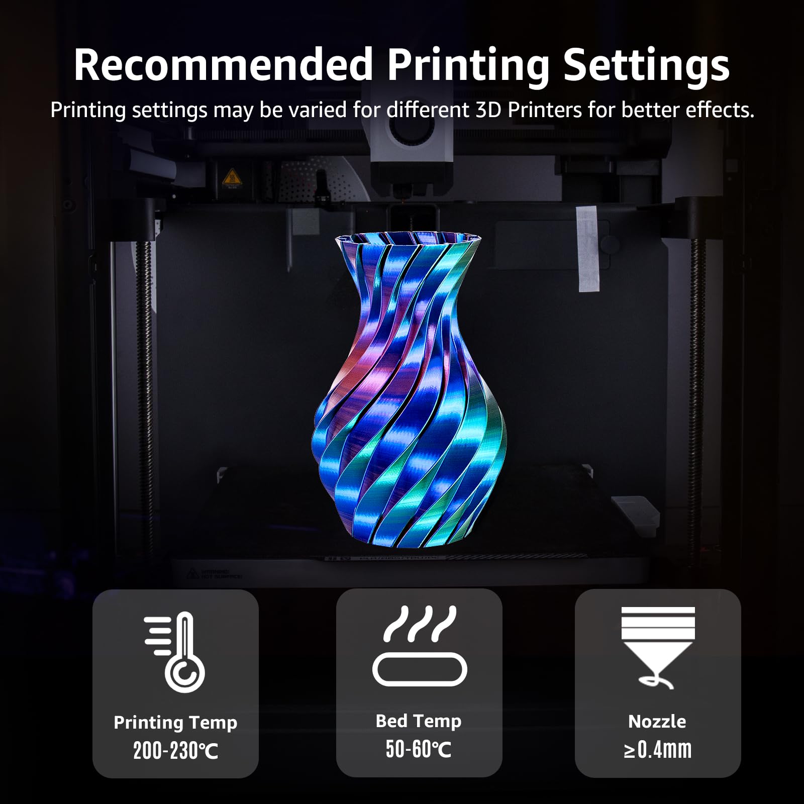 Dikale Silk Pla+ Pro 1.75Mm 3D Printer Filament - 4 Spool Multi-Color Bundle (250Gx4) With Rose Red/Sky Blue/Green/Dark Blue- Tr