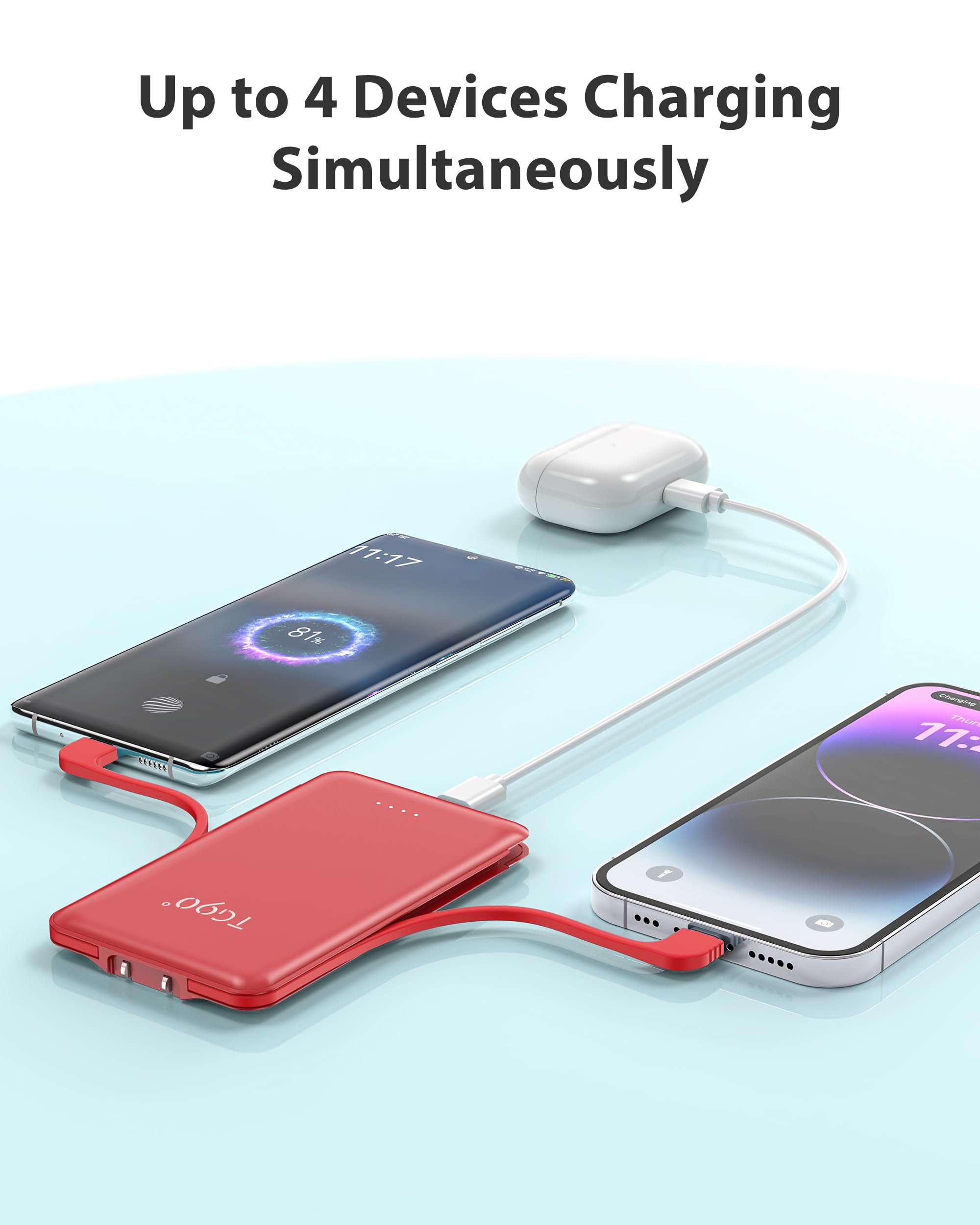 Tg90 5000Mah Ultra Slim Power Bank Built In Foldable Ac Plug And Cables, Card Size Battery Pack Portable Charger For Phones, 4 I